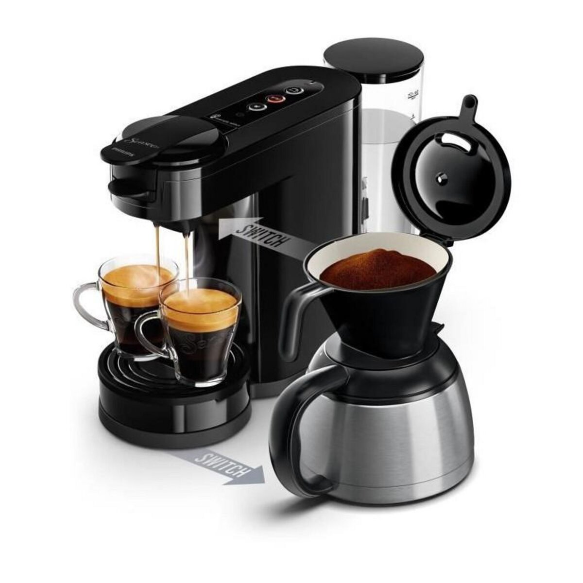 Philips Machine a café dosette - PHILIPS - SENSEO SWITCH HD6592/65 - Noir intense