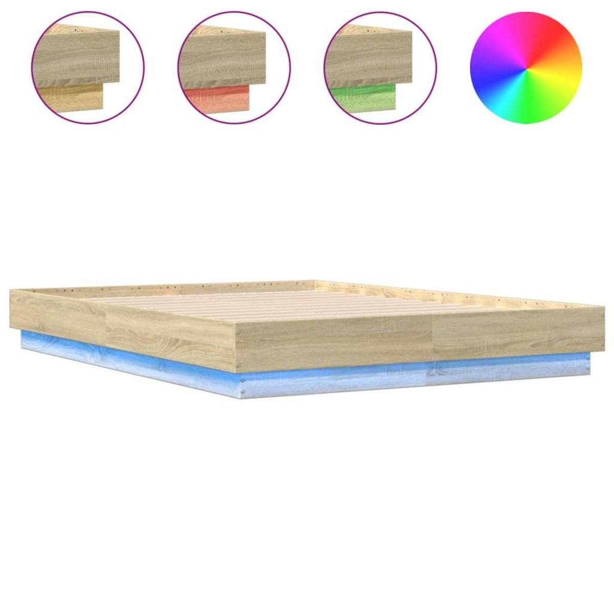 VIDAXL Cadre de lit avec LED sans matelas chene sonoma 135x190 cm