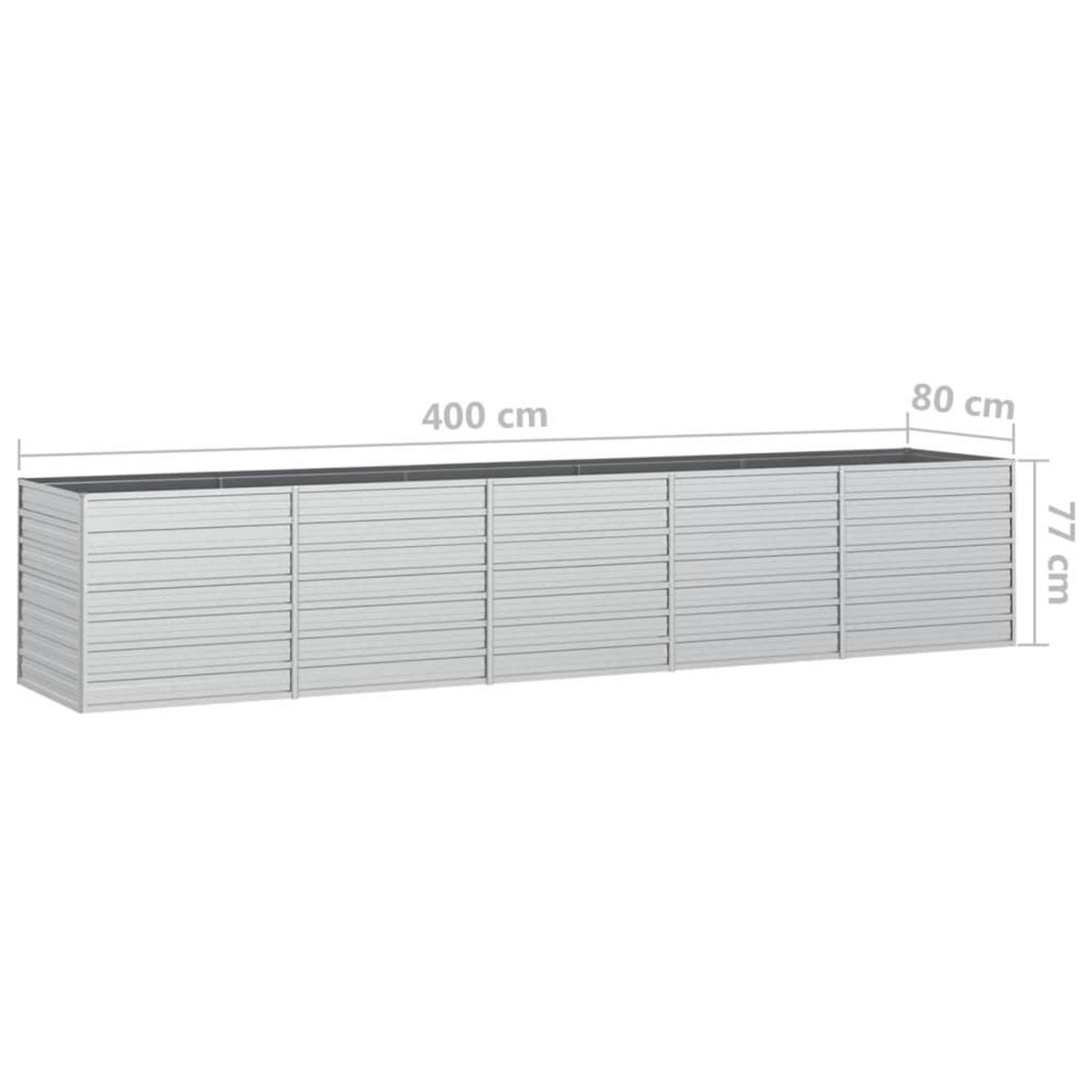 VIDAXL Lit sureleve de jardin 400x80x77 cm Acier galvanise Argente