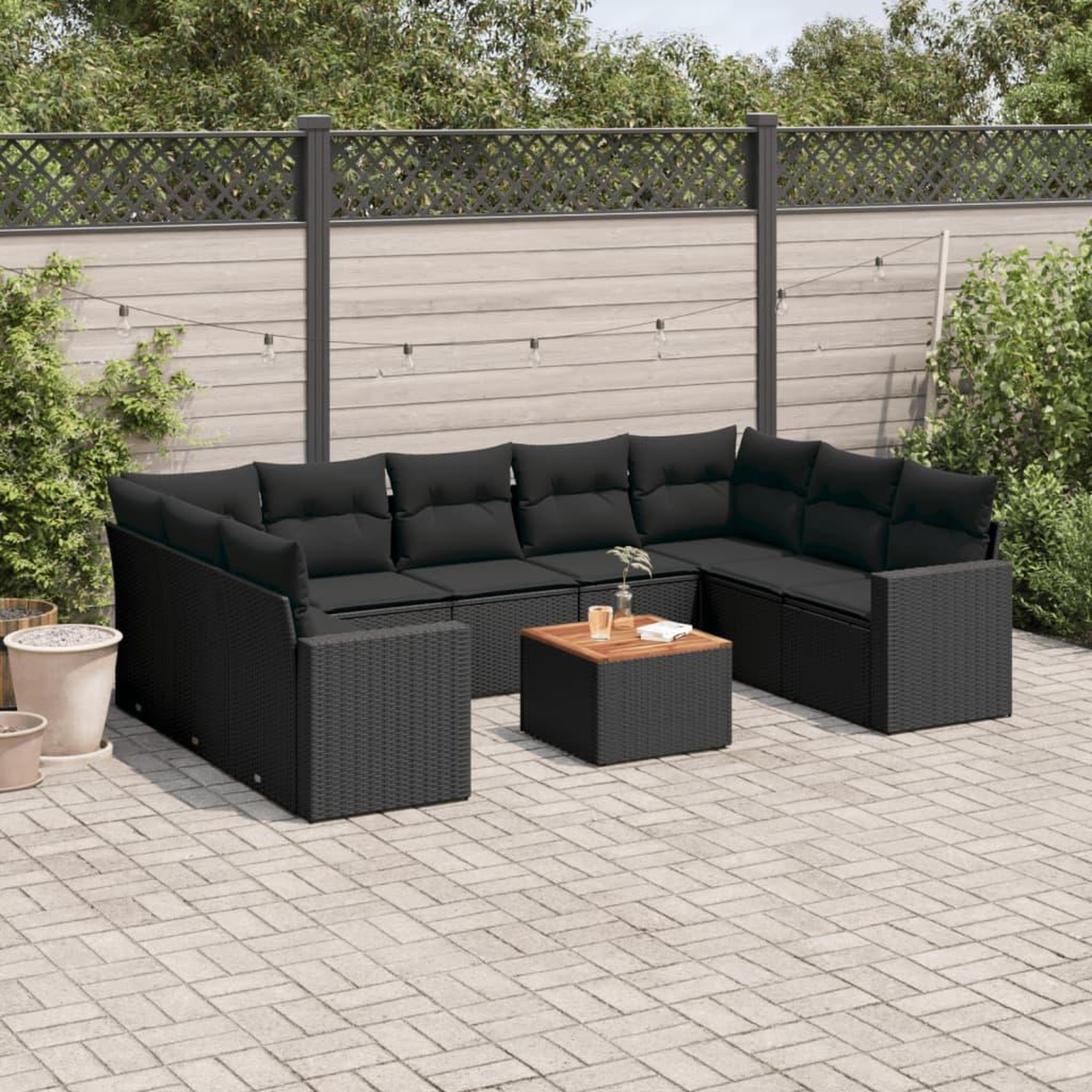 VIDAXL Salon de jardin 10 pcs avec coussins noir resine tressee
