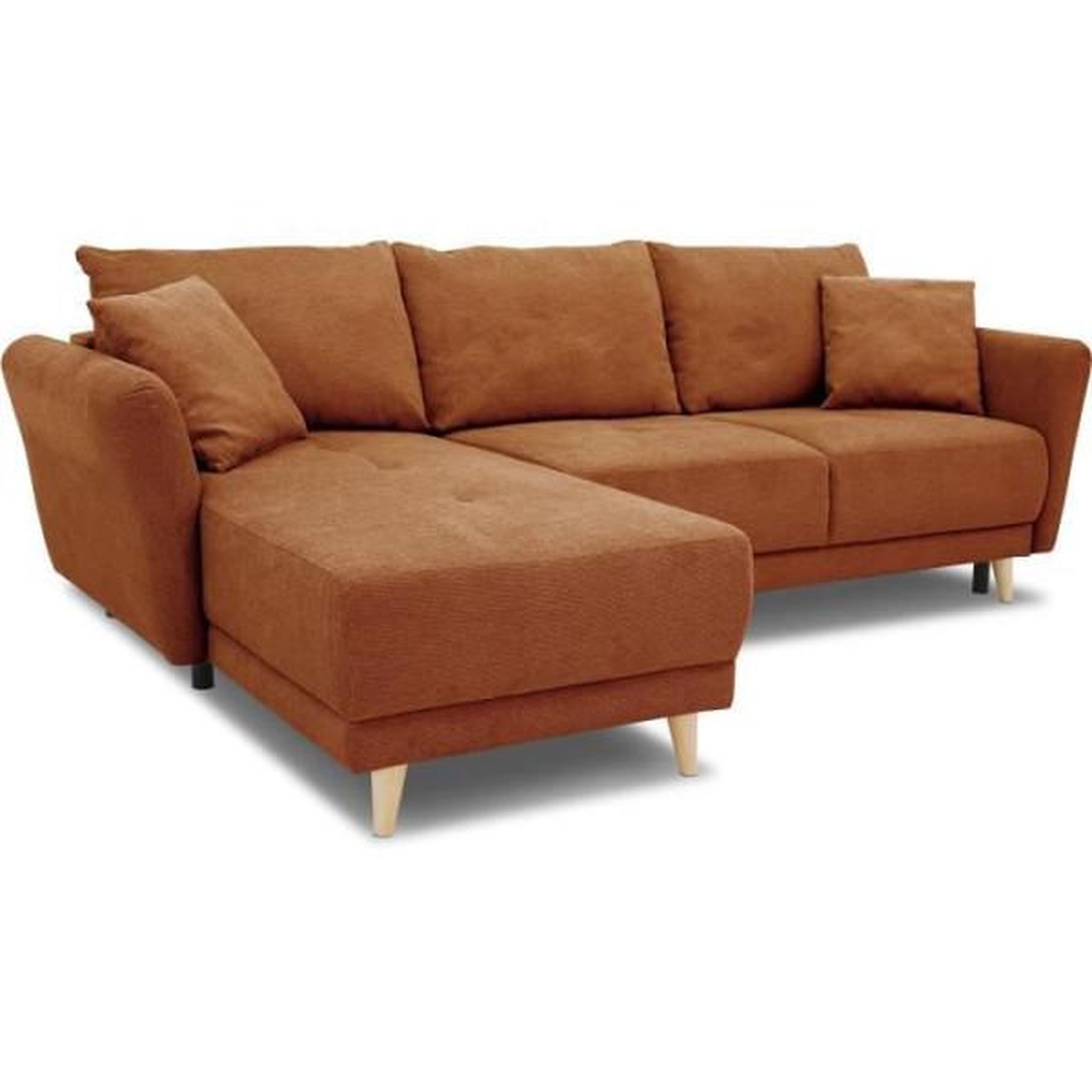 Voir la diapositive 3 : MARKET24 Canapé d'angle convertible réversible 3-4 places CLAUDIUS - Tissu Terracotta - Coffre de rangement - L 244 x P 158 x H 95 cm