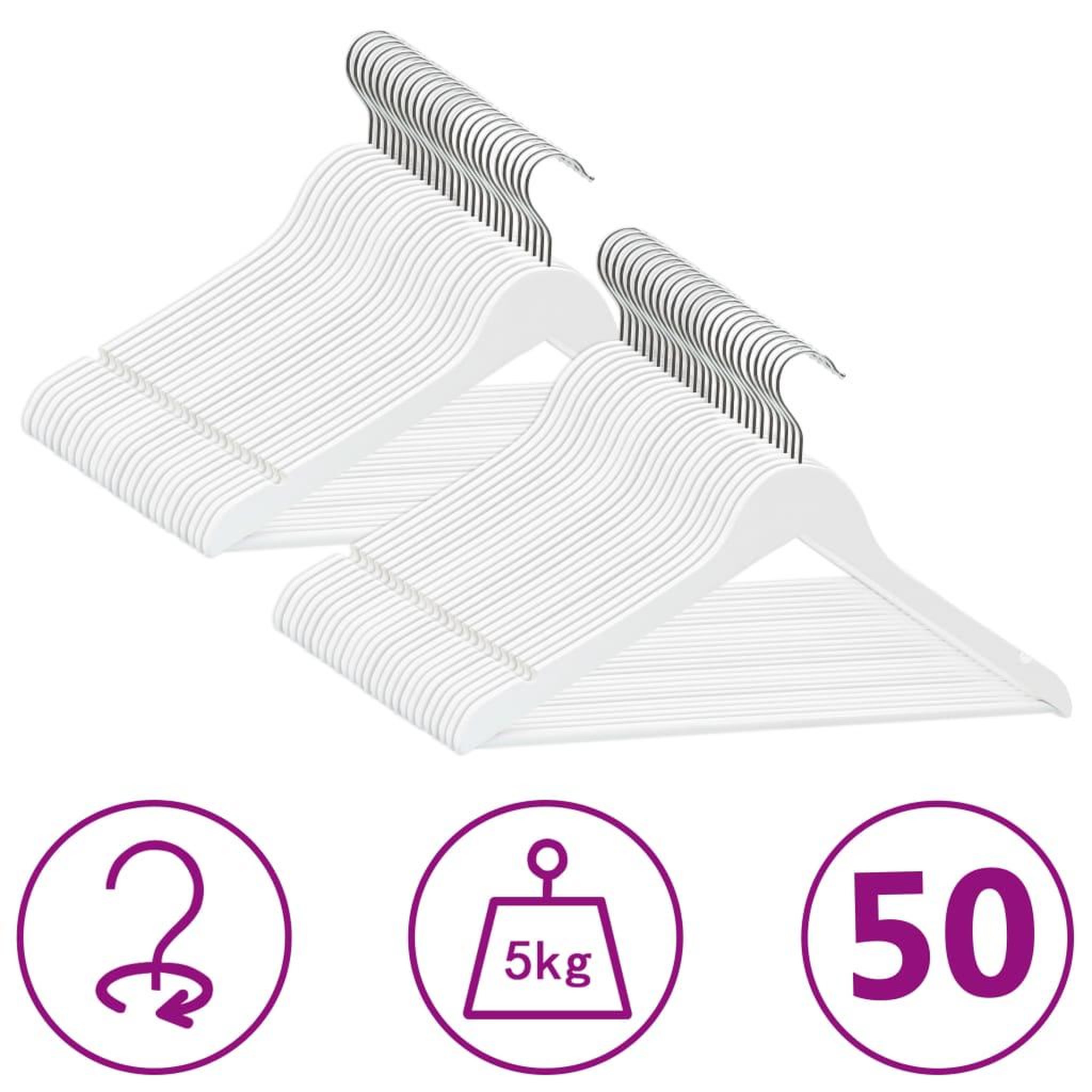 Voir la diapositive 1 : VIDAXL Cintres antiderapants 50 pcs Blanc Bois dur
