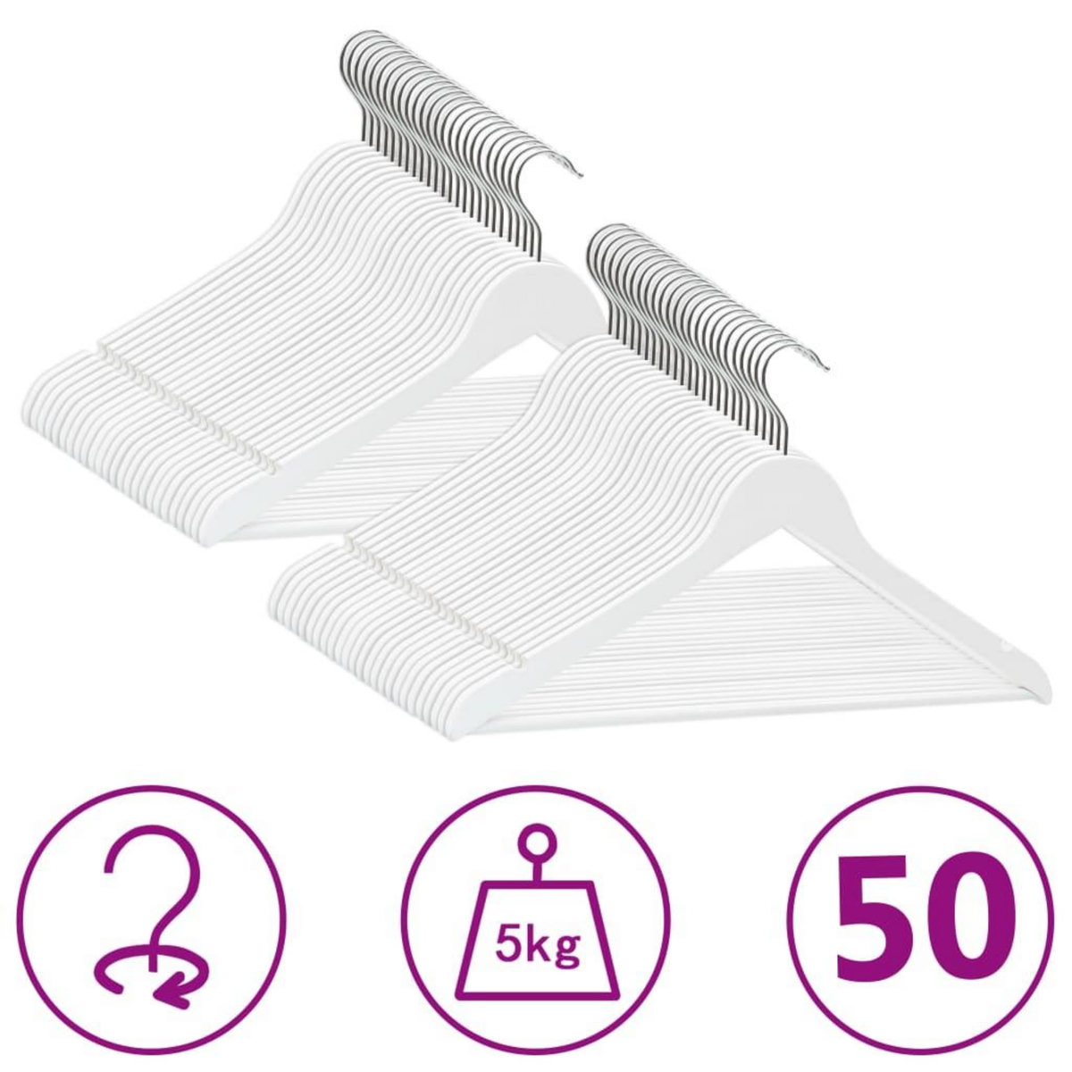 VIDAXL Cintres antiderapants 50 pcs Blanc Bois dur