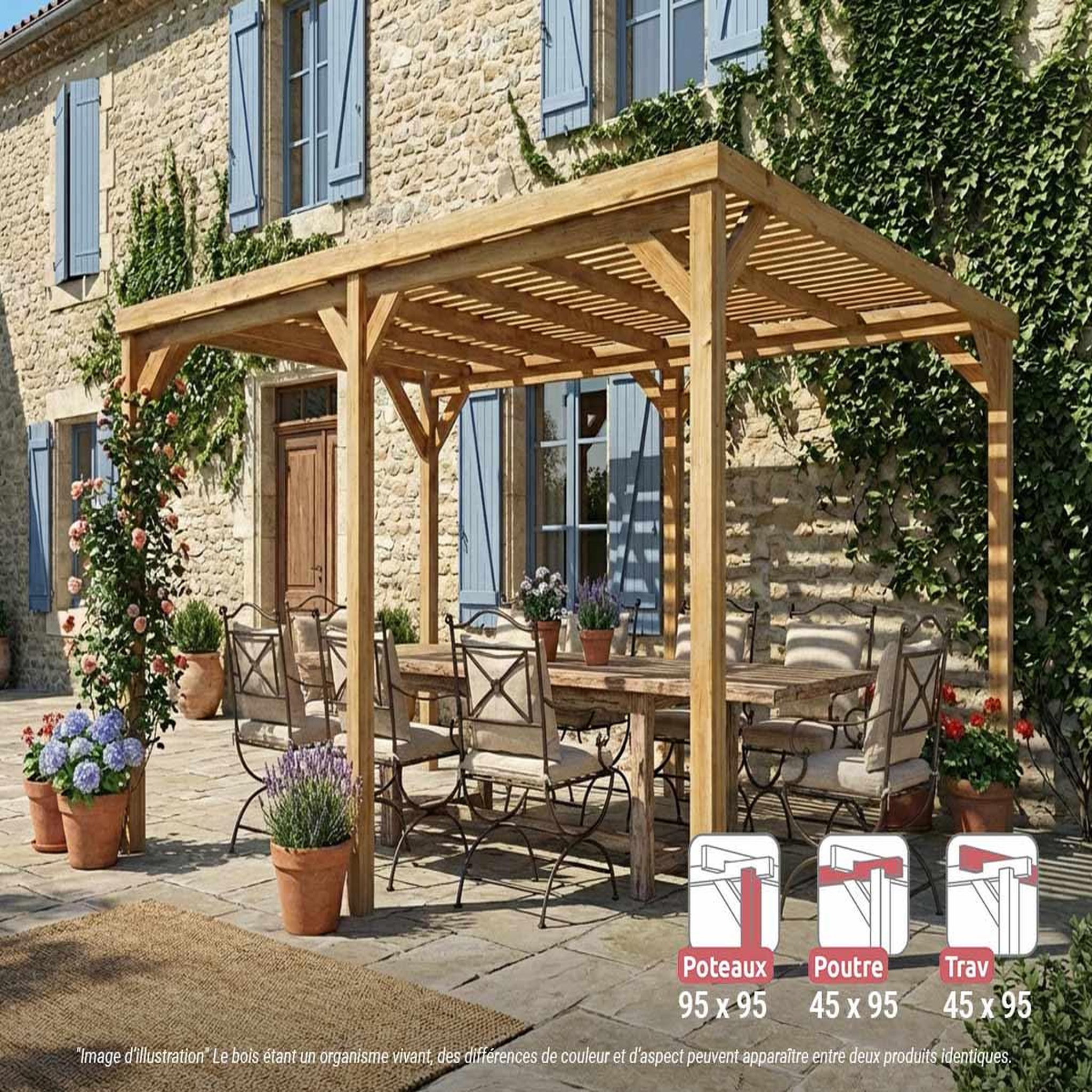 JARDIDECO Pergola en bois toulouse avec toit semi-ouvert 500 x 420 cm- maderland