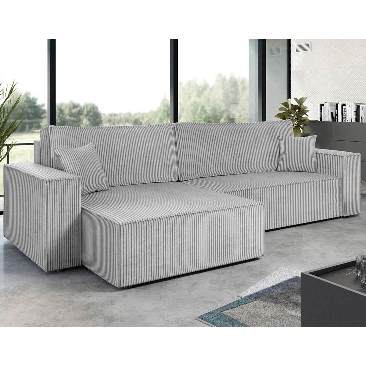 BEST MOBILIER Cezanne - canapé d'angle réversible 5 places convertible avec coffre en velours côtelé