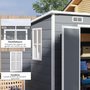 Voir la diapositive 6 : OUTSUNNY Abri de jardin 2,54 m² dim. 2,4 x 1,3 m - fondation incluse - fenêtre, 2 portes, aérations - alu PP gris blanc