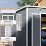 Voir la diapositive 6 : OUTSUNNY Abri de jardin 2,54 m² dim. 2,4 x 1,3 m - fondation incluse - fenêtre, 2 portes, aérations - alu PP gris blanc