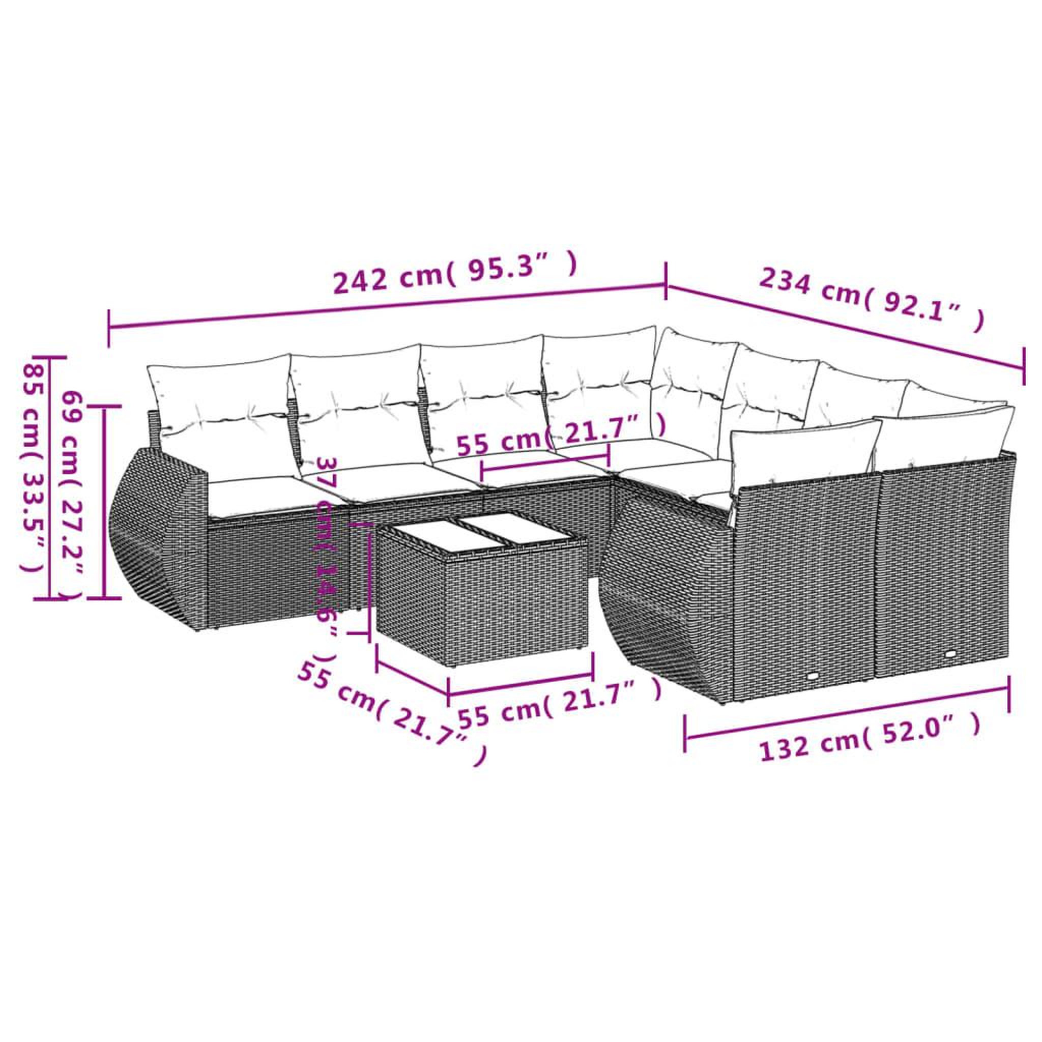 Voir la diapositive 3 : VIDAXL Salon de jardin 9 pcs avec coussins noir resine tressee