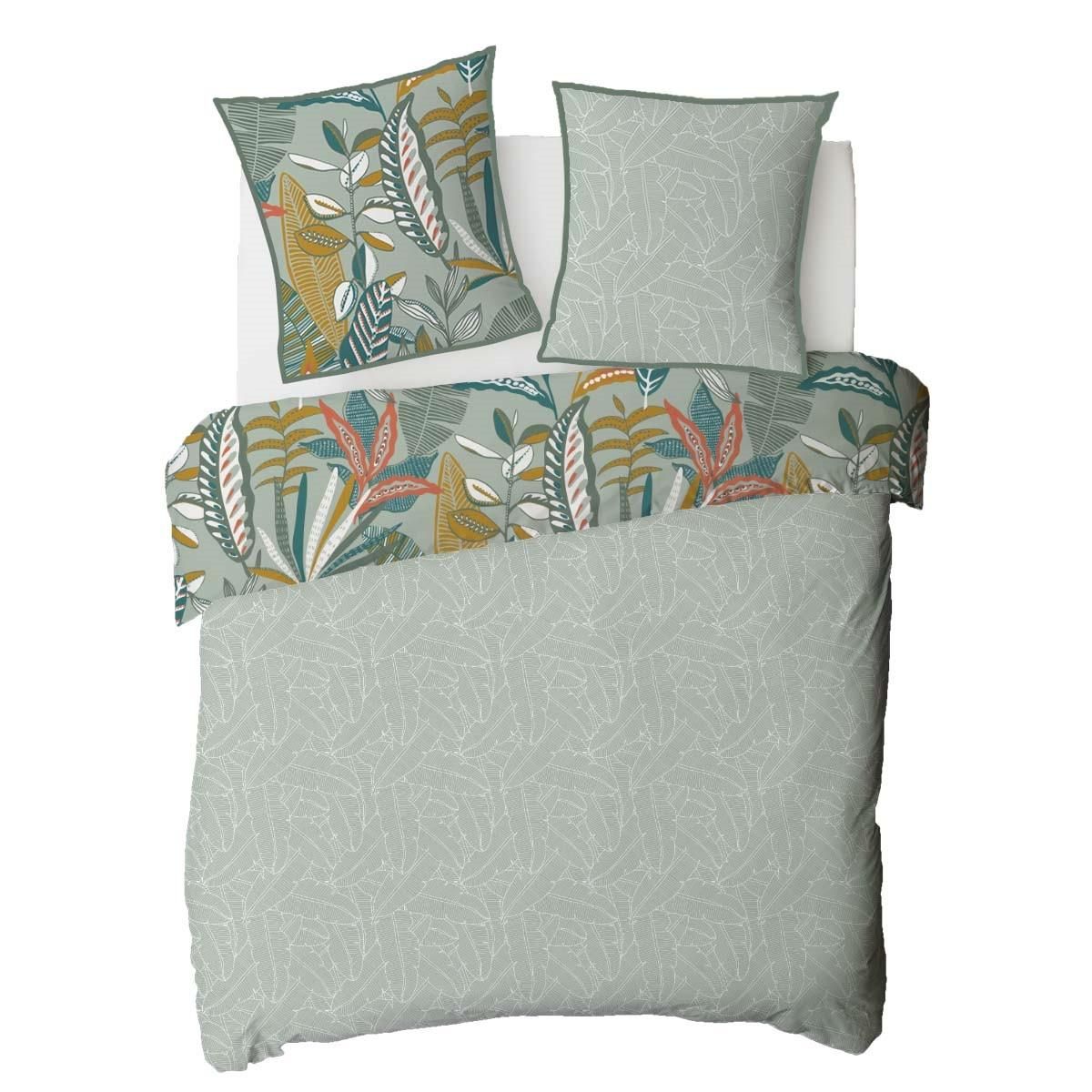 FUTURE HOME Parure de lit 2 personnes en coton 57 fils imprimé vert