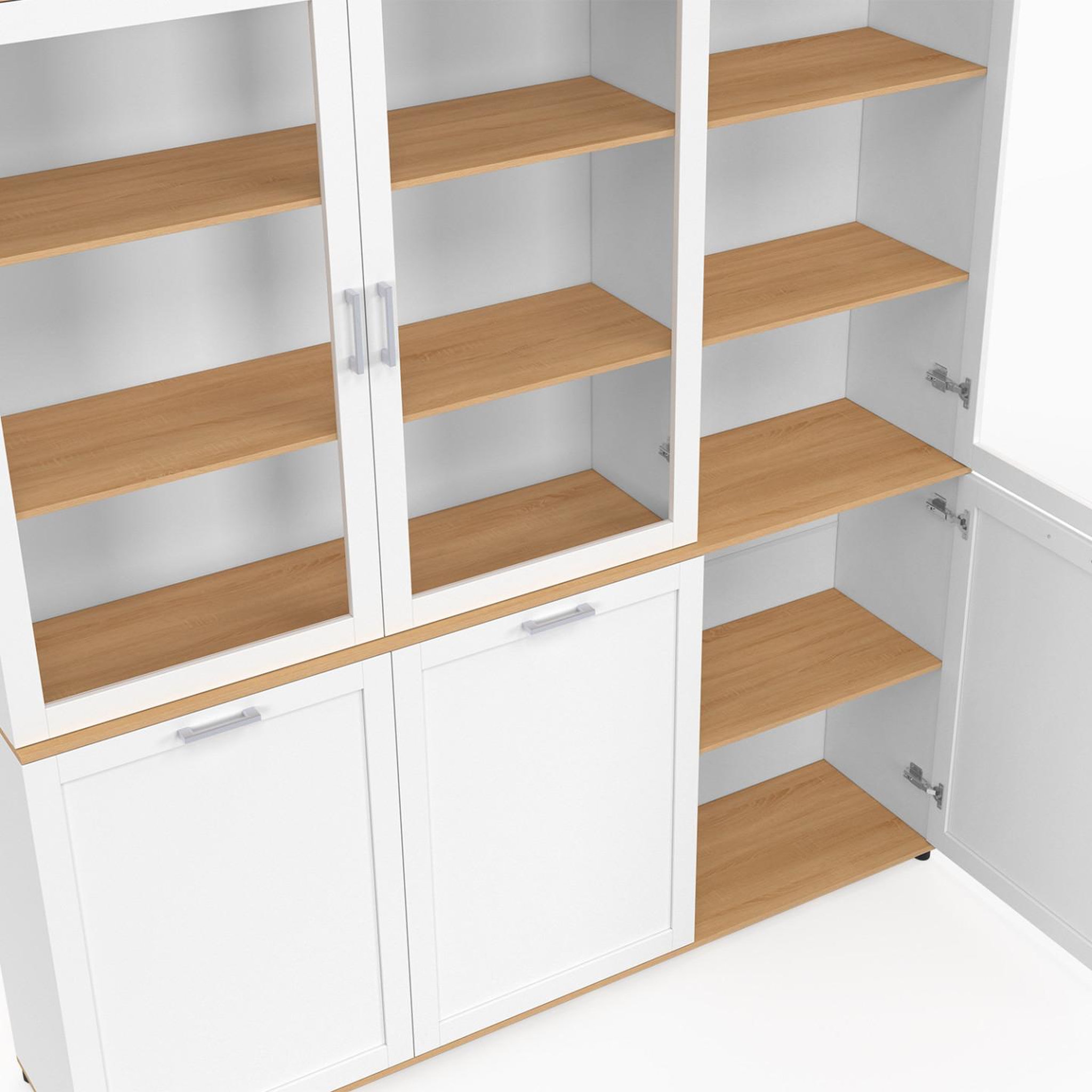 Voir la diapositive 6 : ID MARKET Buffet vaisselier 160 cm vito meuble de cuisine 6 portes blanc et bois