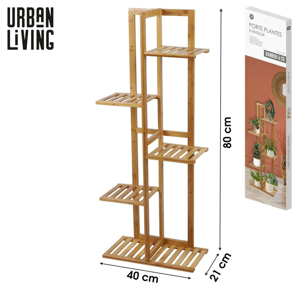 DIVERS Porte plantes en bambou 5 niveaux - Marron