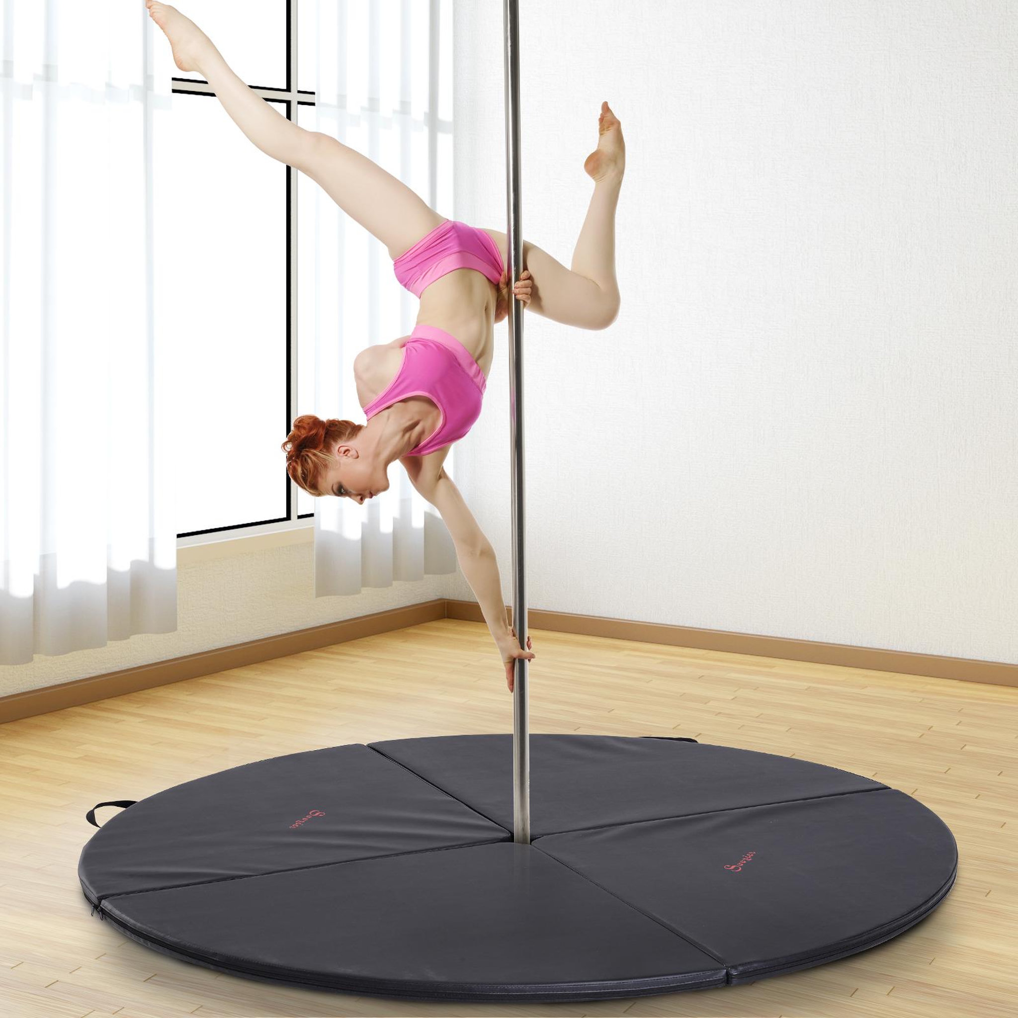 Voir la diapositive 2 : HOMCOM Tapis de pole dance pliable - pole dance mat - tapis de protection ø 150 cm épaisseur 5 cm - revêtement pvc noir