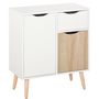Voir la diapositive 1 : HOMCOM HOMCOM Meuble de rangement design scandinave 2 placards tiroir coulissant pieds bois massif pin panneaux particules blanc chêne clair