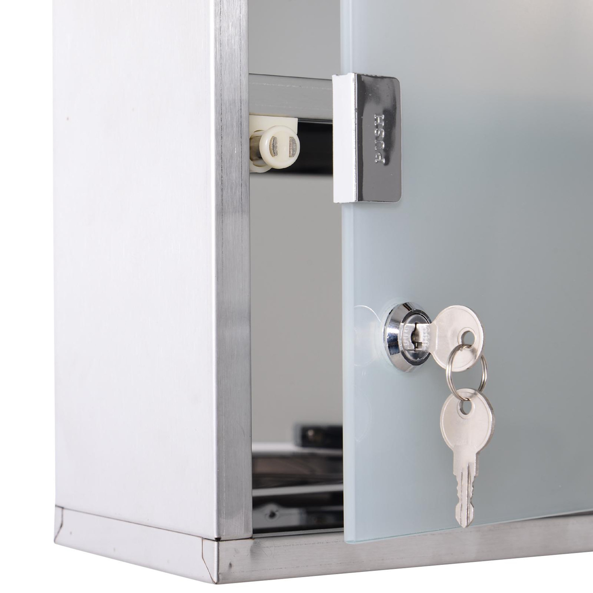 Voir la diapositive 6 : HOMCOM Armoire à pharmacie 2 étagères 3 niveaux verrouillable porte verre trempé dépoli logo croix 25l x 12l x 48h cm acier inox
