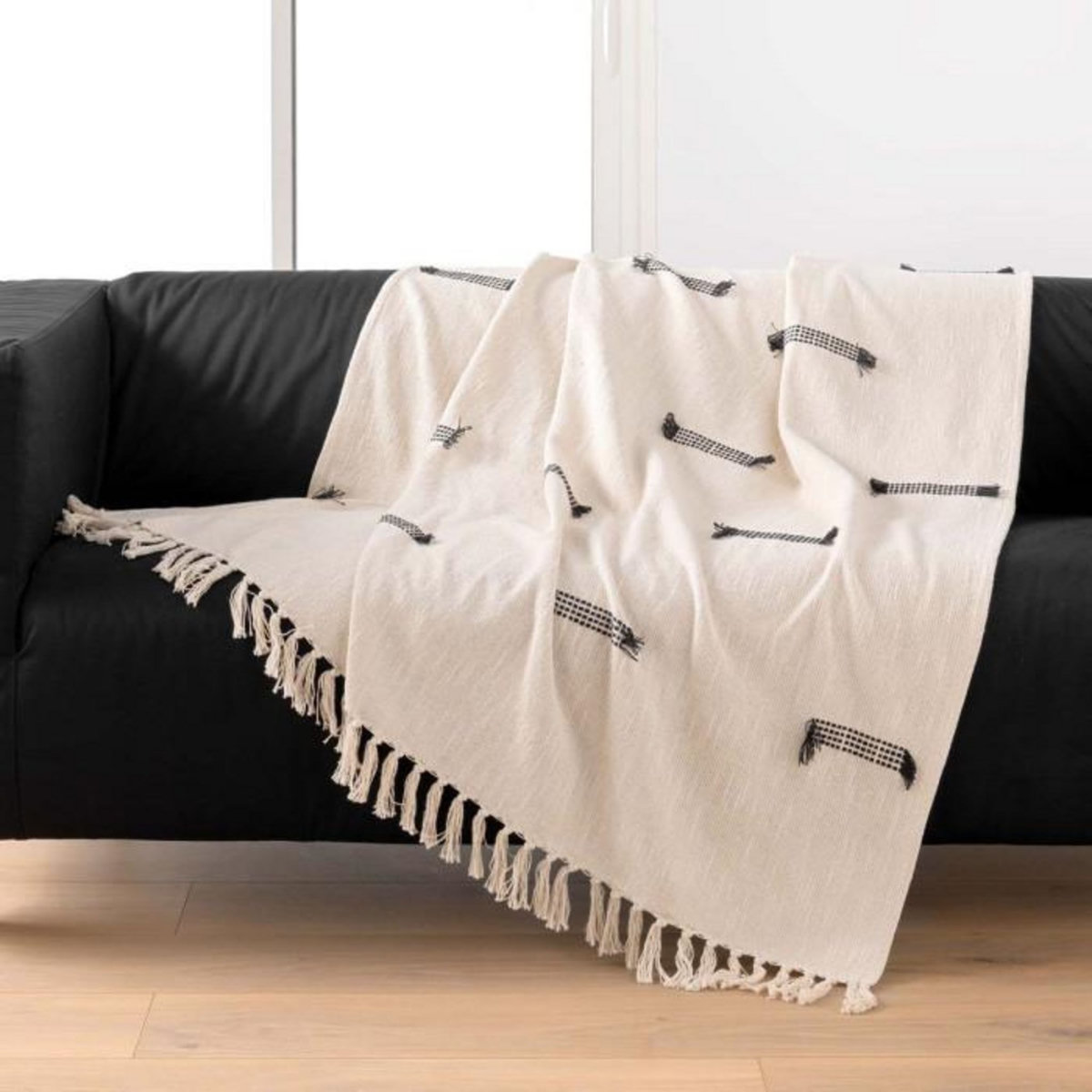 Paris Prix Plaid à Franges Tissé  Juline  125x150cm Naturel