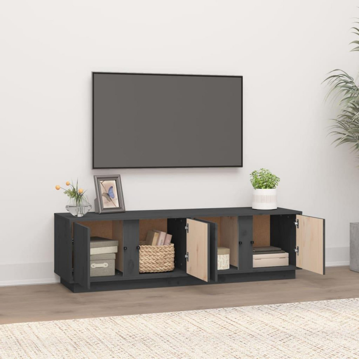 VIDAXL Meuble TV Gris 140x40x40 cm Bois de pin massif