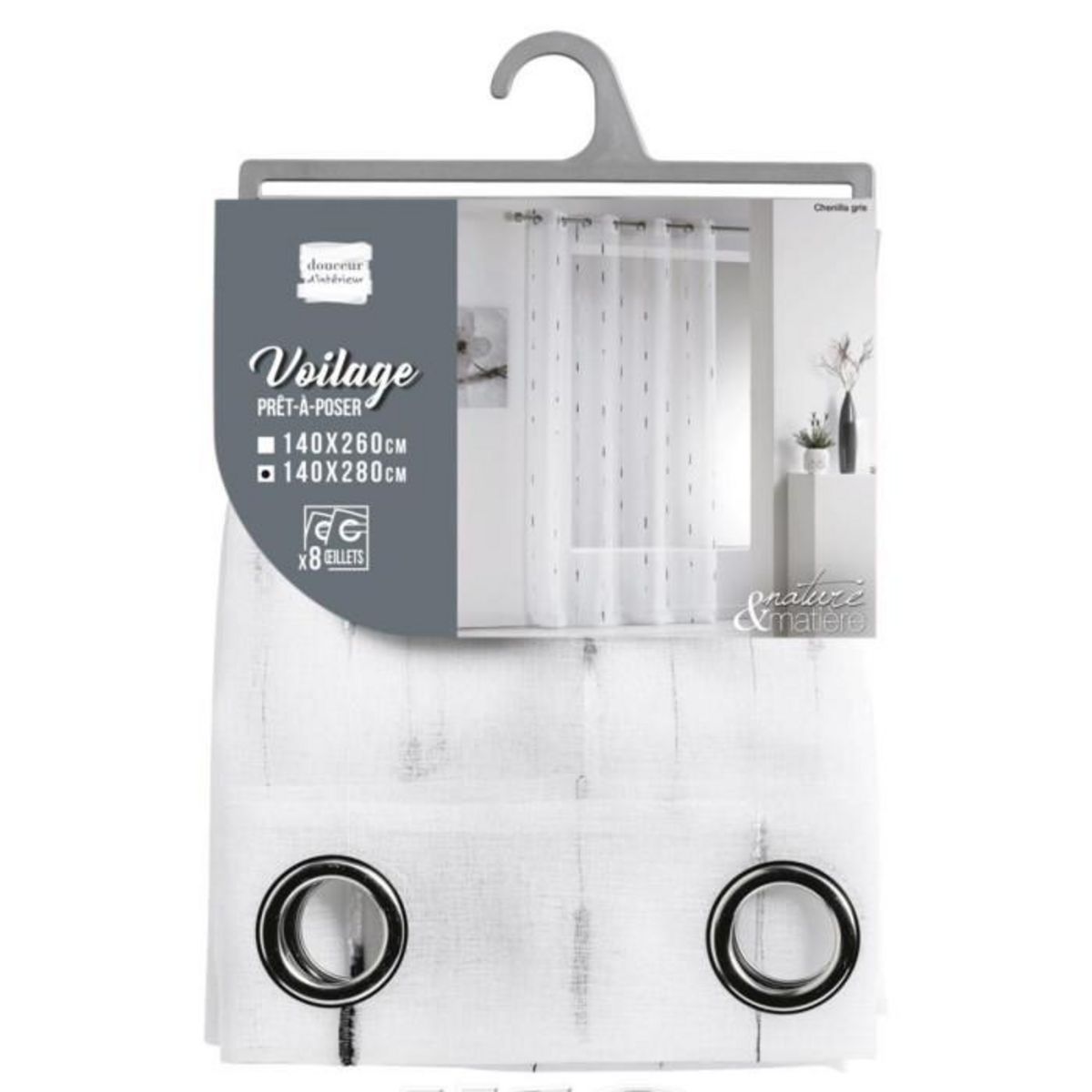 Paris Prix Rideau Voilage à Œillets  Chenilla  140x280cm Gris