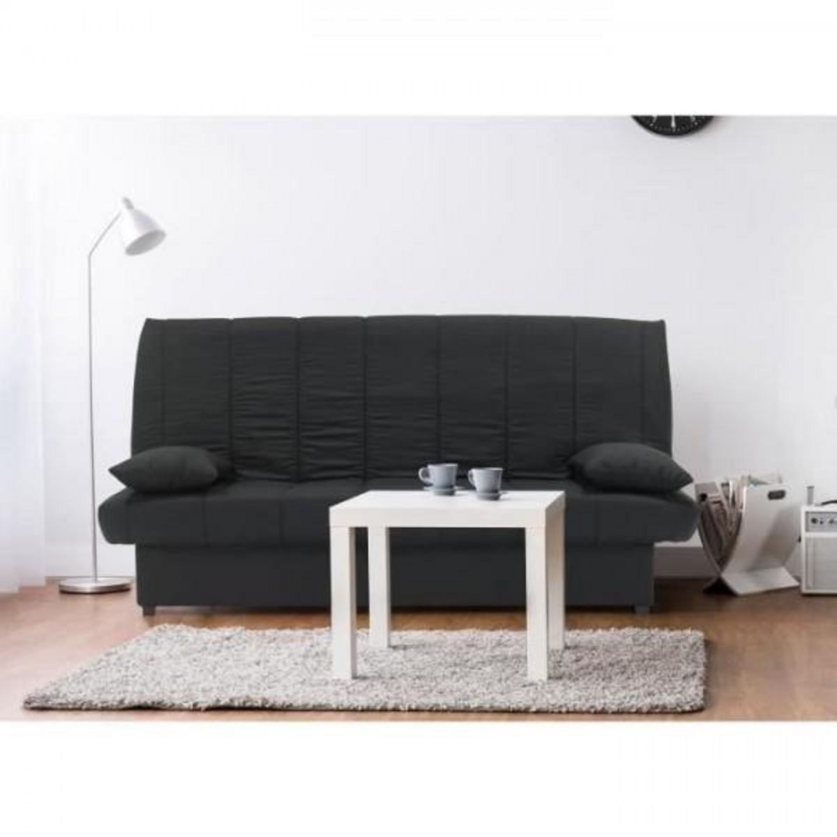 MARKET24 Banquette clic clac 3 places - Tissu noir - Style Contemporain - L 190 x P92 cm - MILA