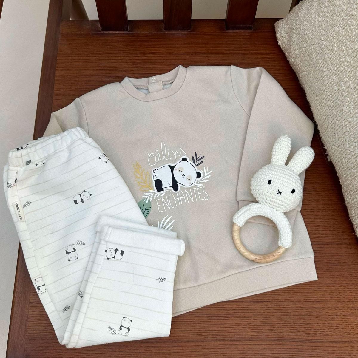 Petit Béguin Ensemble sweat et pantalon bébé mixte en molleton Mini Panda