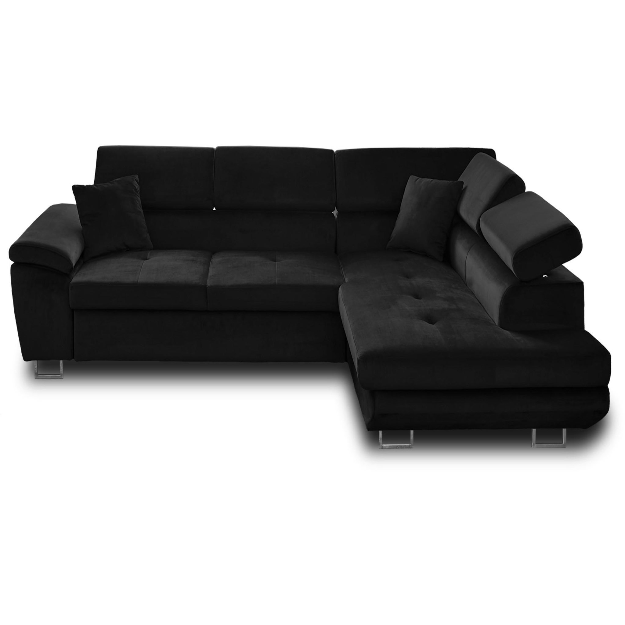 Voir la diapositive 1 : BEST MOBILIER Dimas - canapé d'angle droit 5 places - convertible avec coffre et têtières réglables - en velours