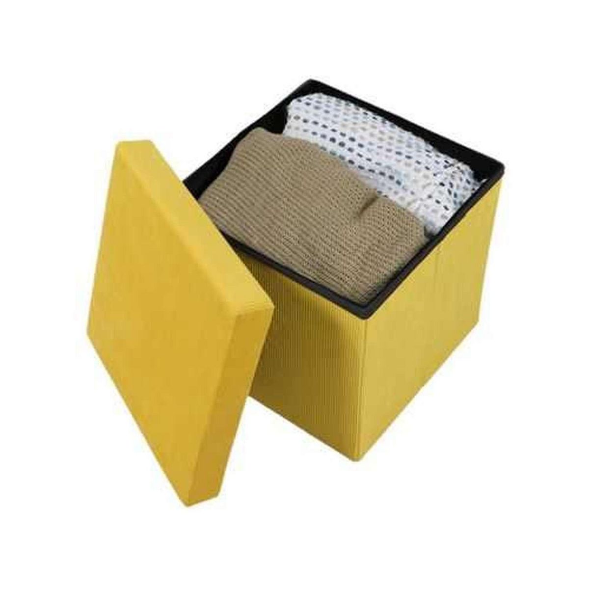 DIVERS Pouf de rangement pliable Kube en velours côtelé - Jaune