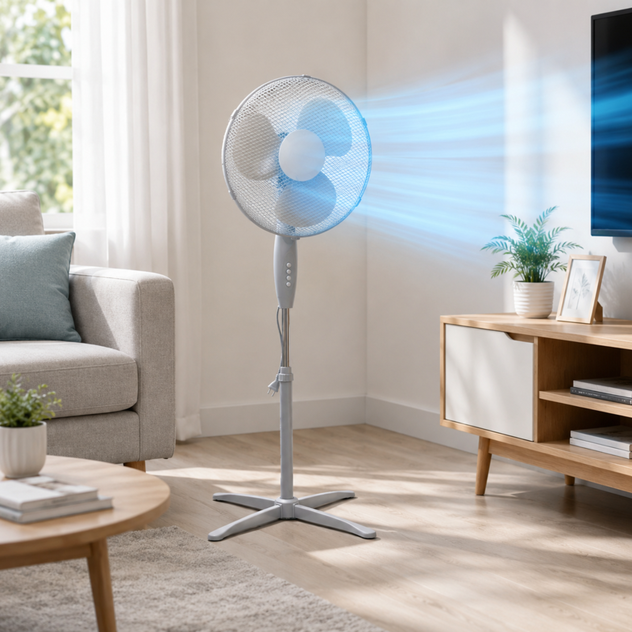 Voir la diapositive 3 : Ventilateur sur pied hauteur ajustable – gris 40w
