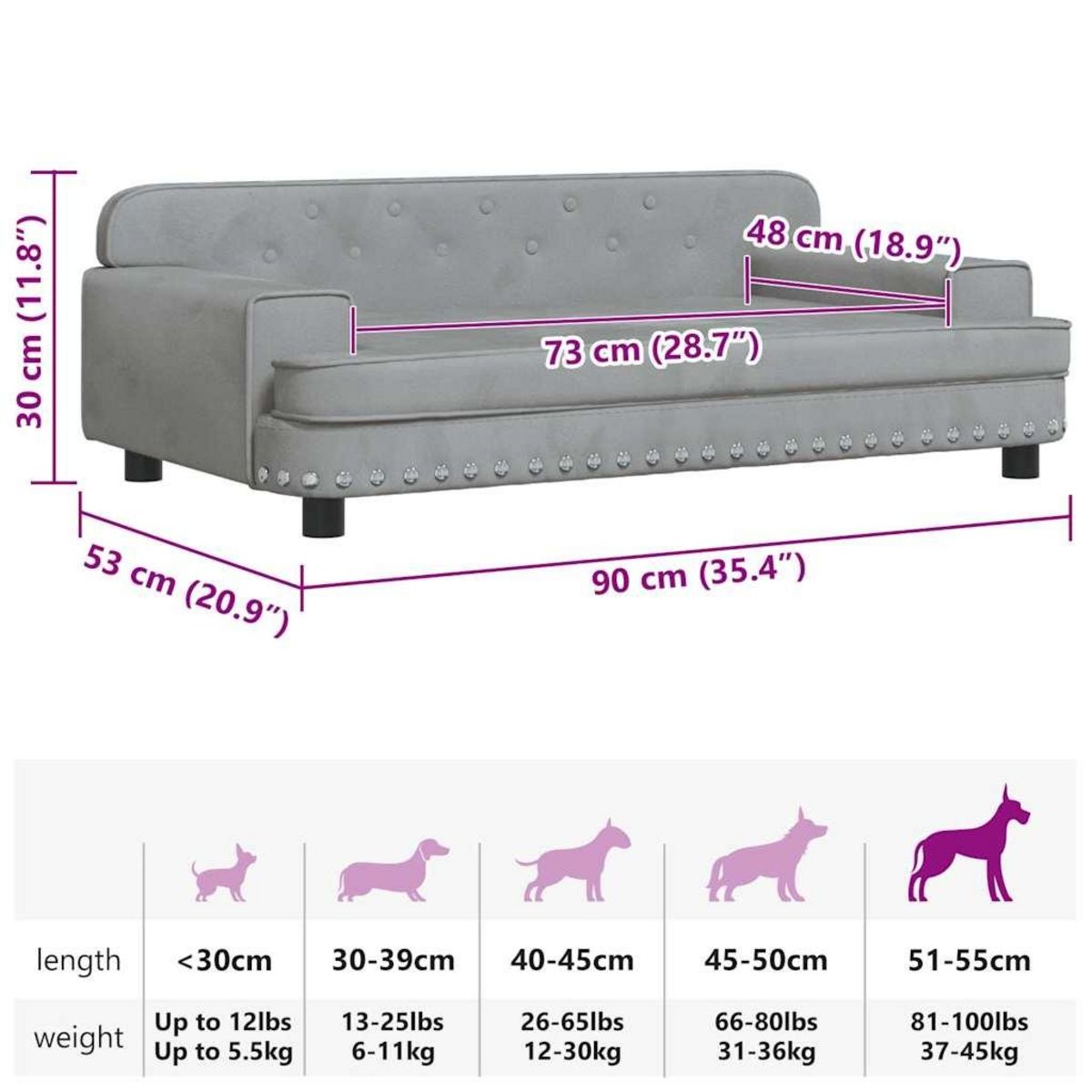 VIDAXL Lit pour chien gris clair 90x53x30 cm velours