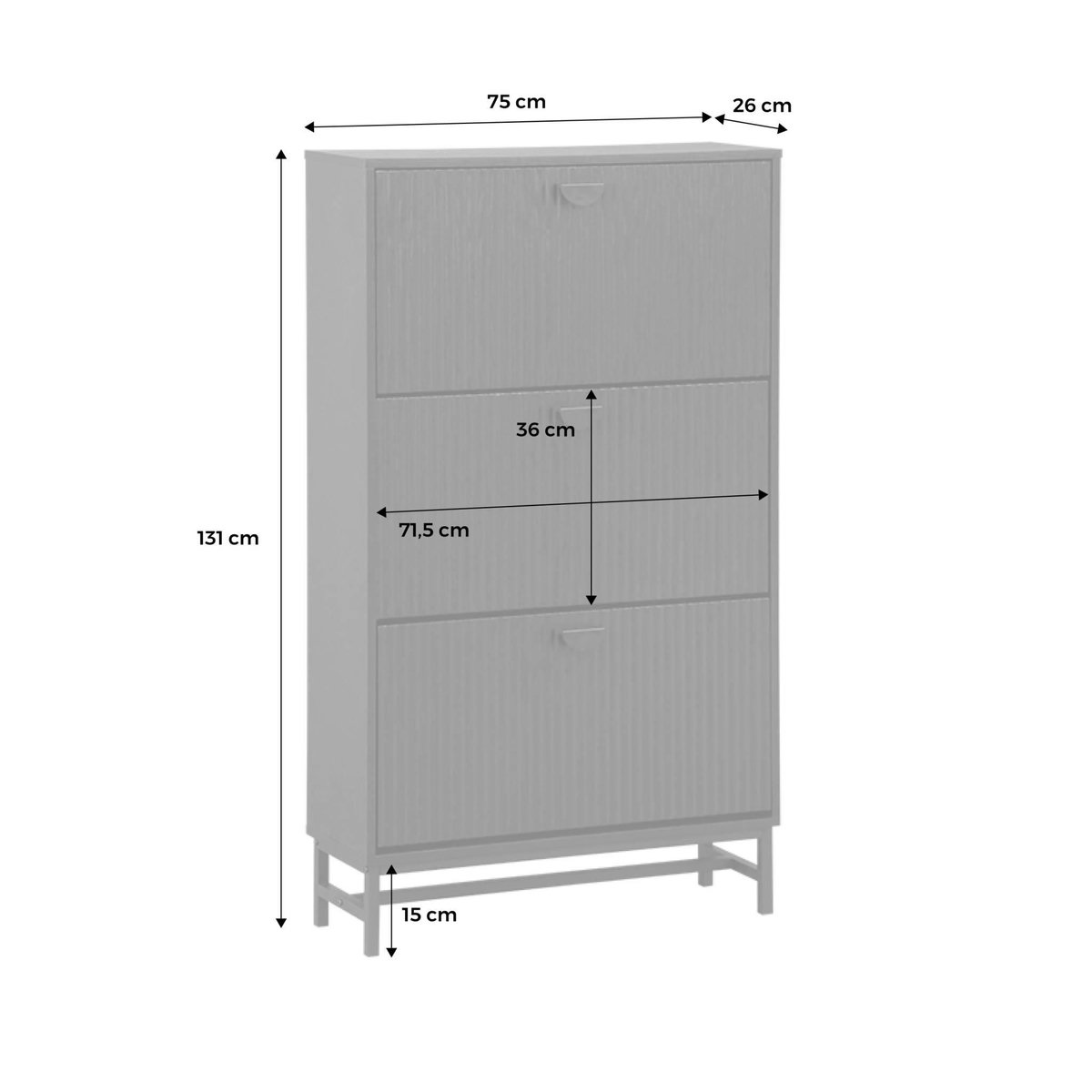 SWEEEK Meuble à chaussures 3 abattants décor bois rainuré noir style contemporain 18 paires