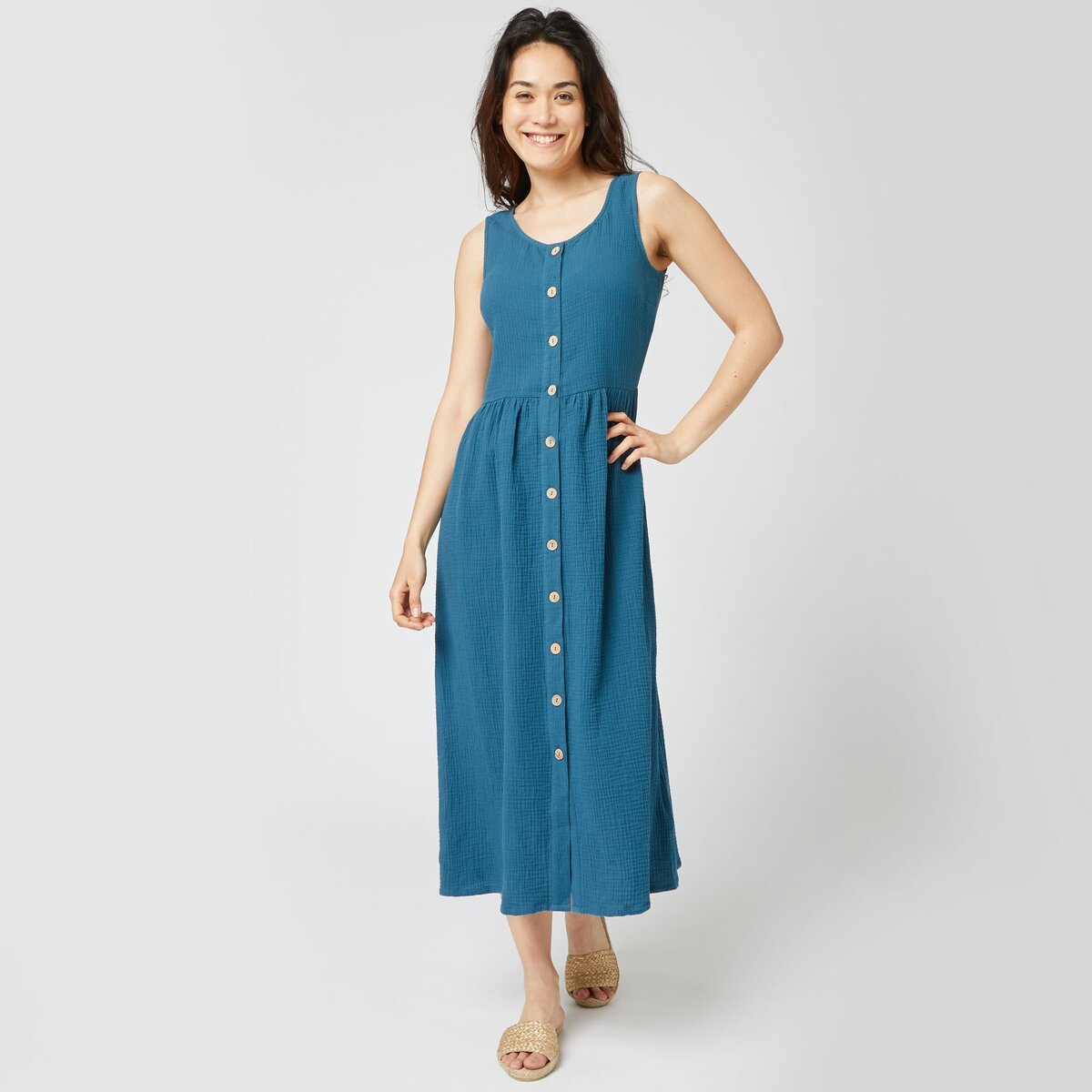 IN EXTENSO Robe longue boutonn e bleu femme pas cher Auchan