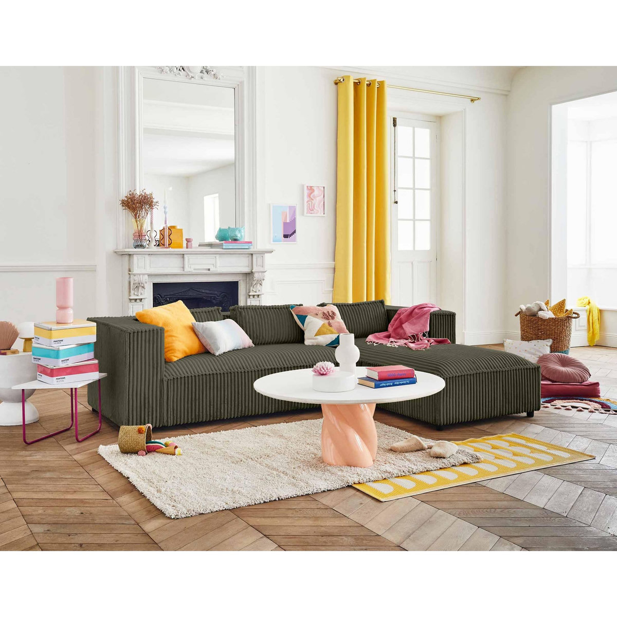 LISA DESIGN Stella - canapé d'angle droit - 4 places - en velours côtelé grosses côtes