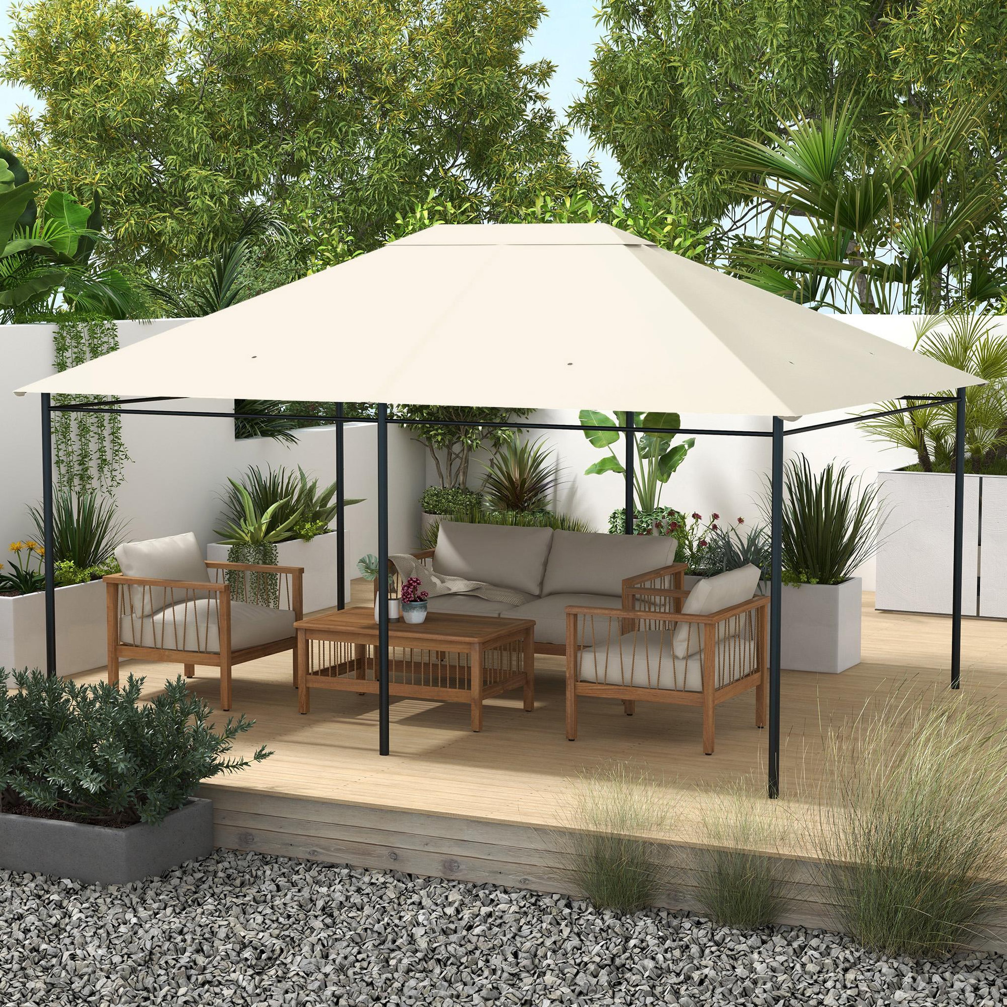 Voir la diapositive 2 : OUTSUNNY Toile de remplacement tonnelle 3 x 4 m tissu haute densité beige clair