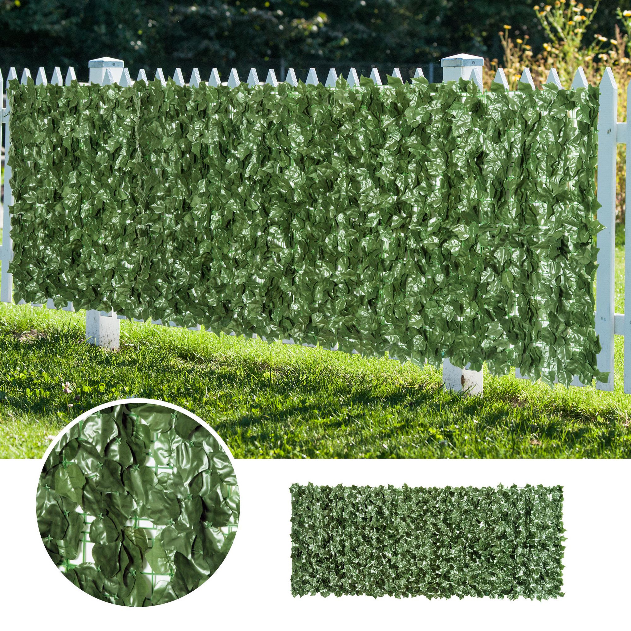 Voir la diapositive 4 : OUTSUNNY Haie artificielle brise-vue décoration rouleau 2,4L x 1H m feuillage réaliste anti-UV vert