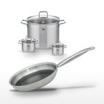 ELO Lot de 3 Faitouts 12/14/26cm & Poêle 28cm Elo Relief Solution