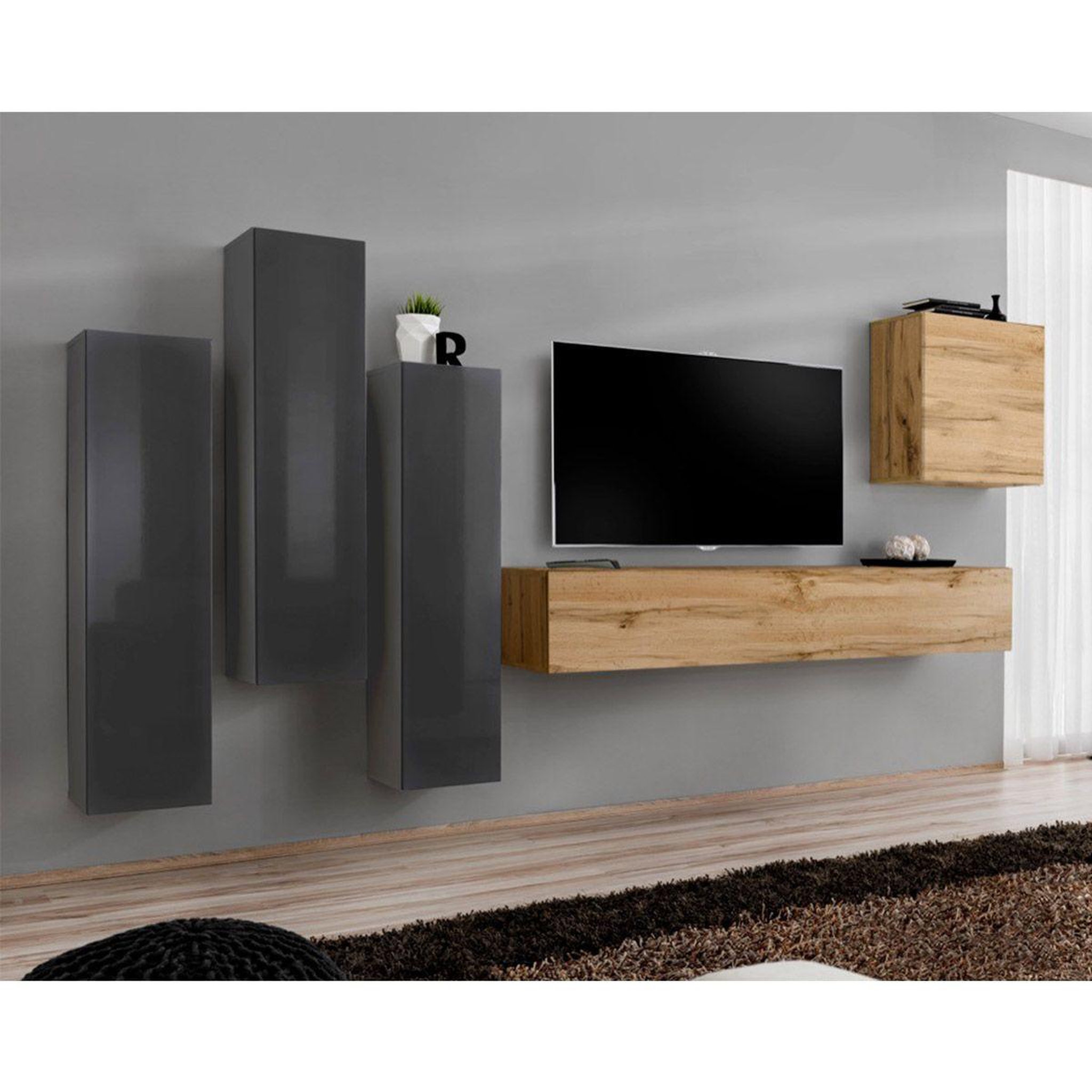 Voir la diapositive 1 : Paris Prix Meuble tv mural design  switch iii  330cm gris & naturel
