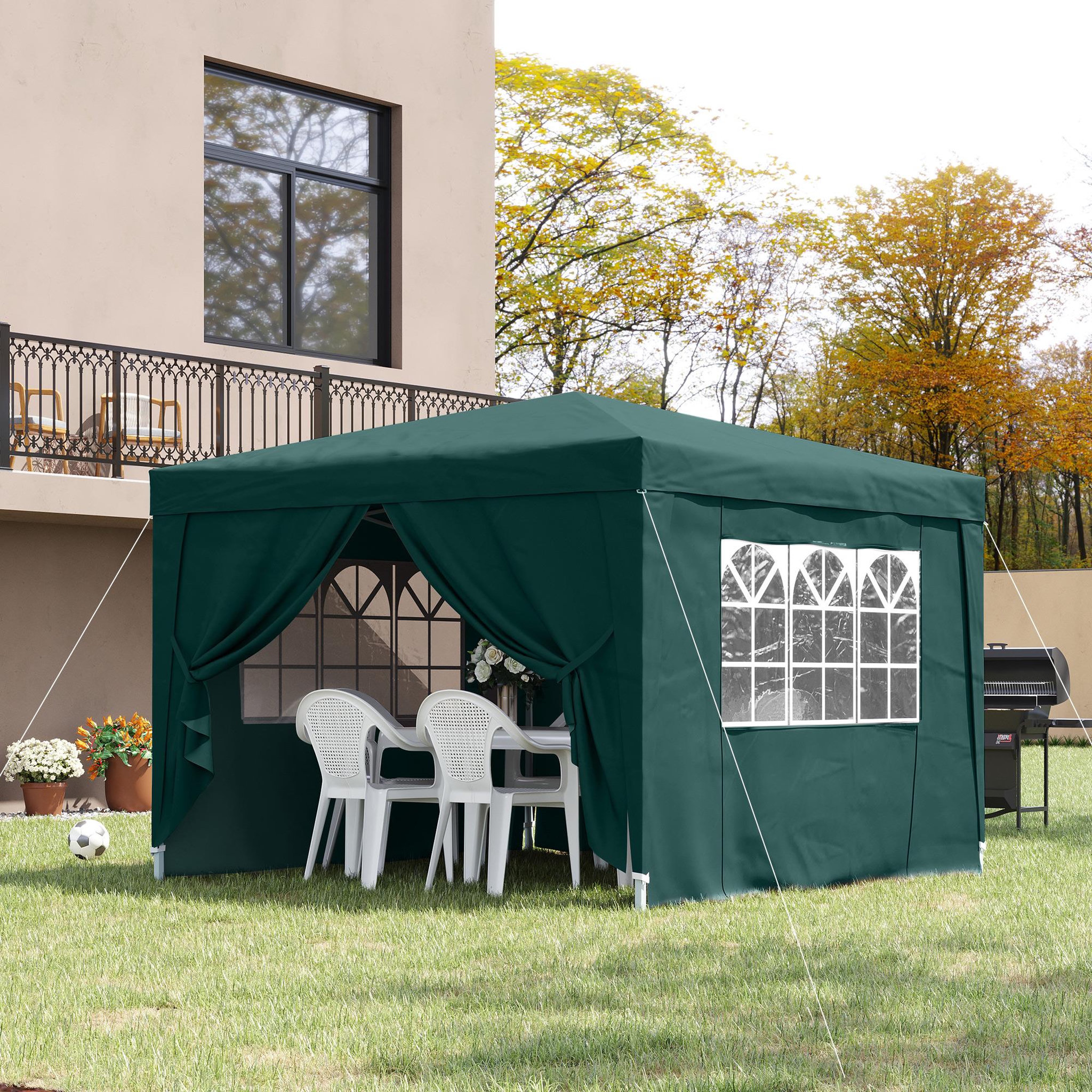 Voir la diapositive 2 : OUTSUNNY Tonnelle barnum tente de réception pliante 3 x 3 x 2,55 m avec fenêtres + sac de transport vert