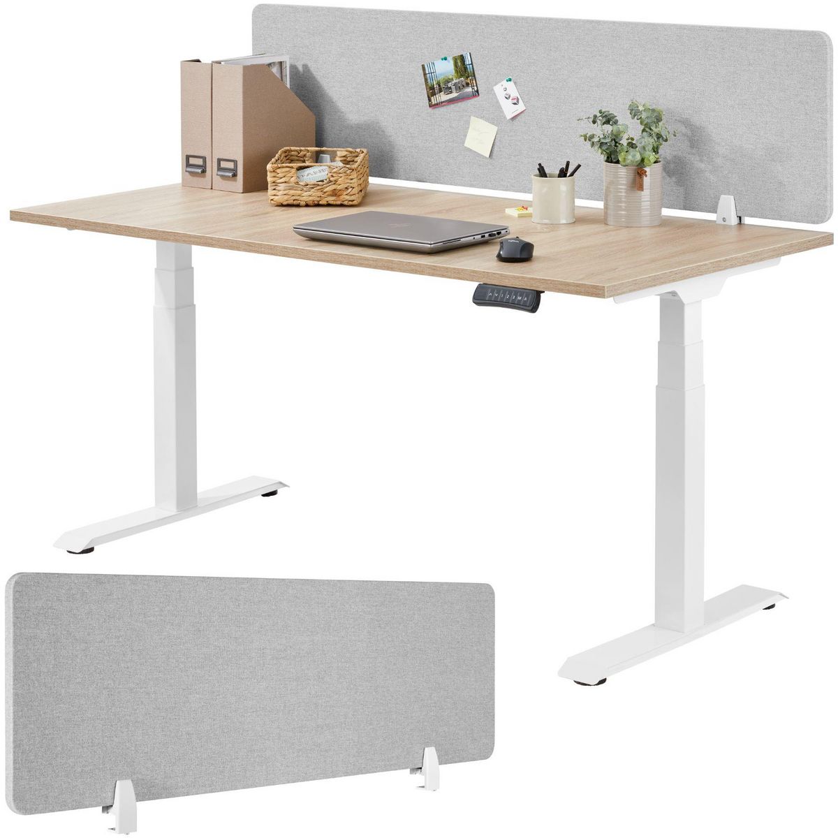 tectake Cloison de bureau Noisy avec coins arrondis avec noyau en PET absorbant le bruit