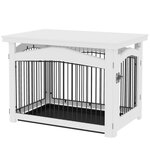 PAWHUT Cage barrière chien table basse d'appoint 3 en 1 plateau déjection amovible porte verrouillable acier MDF noir blanc
