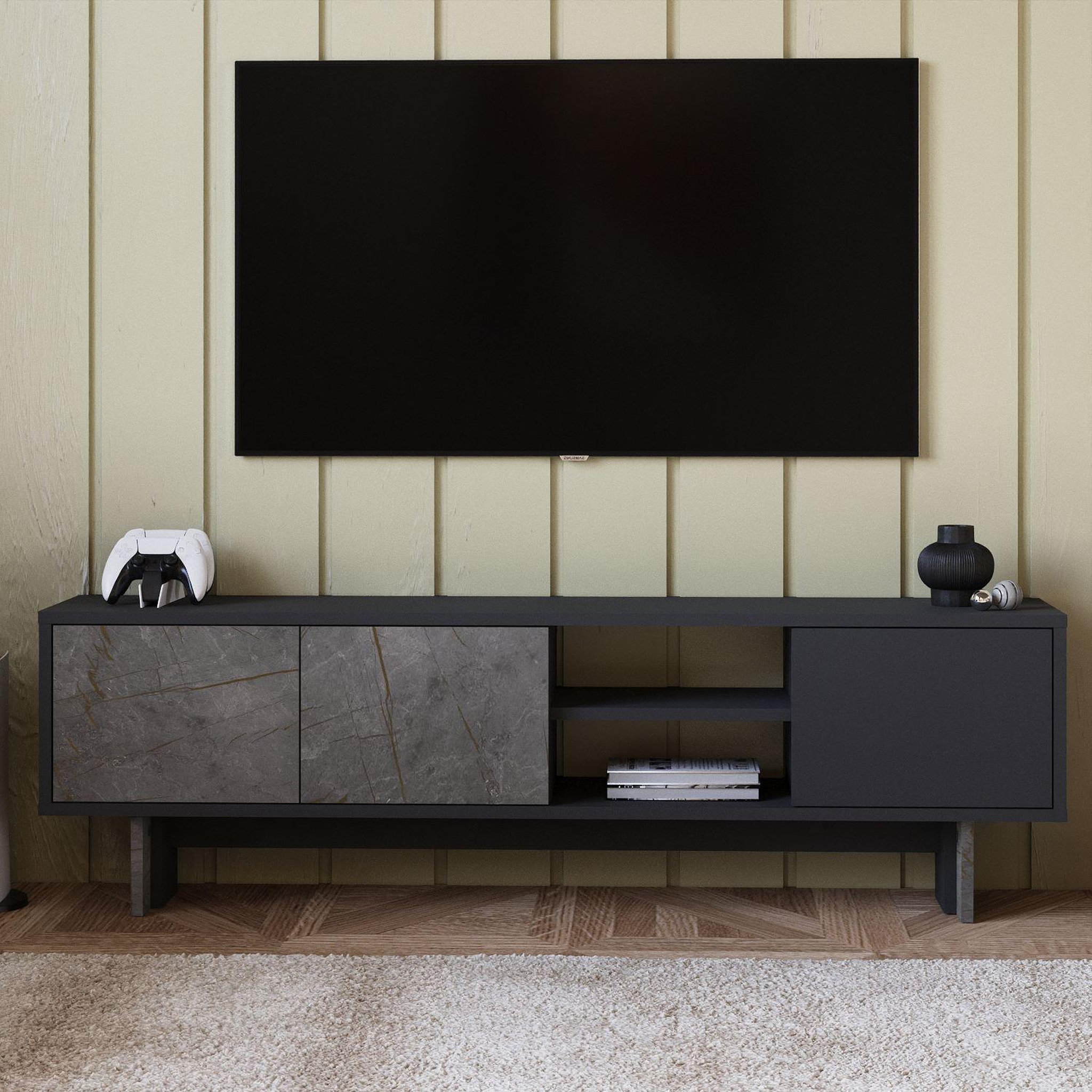 Voir la diapositive 2 : Habitat et Jardin Meuble tv en bois  ravello  - 150 x 30 x 45 cm - gris anthracite