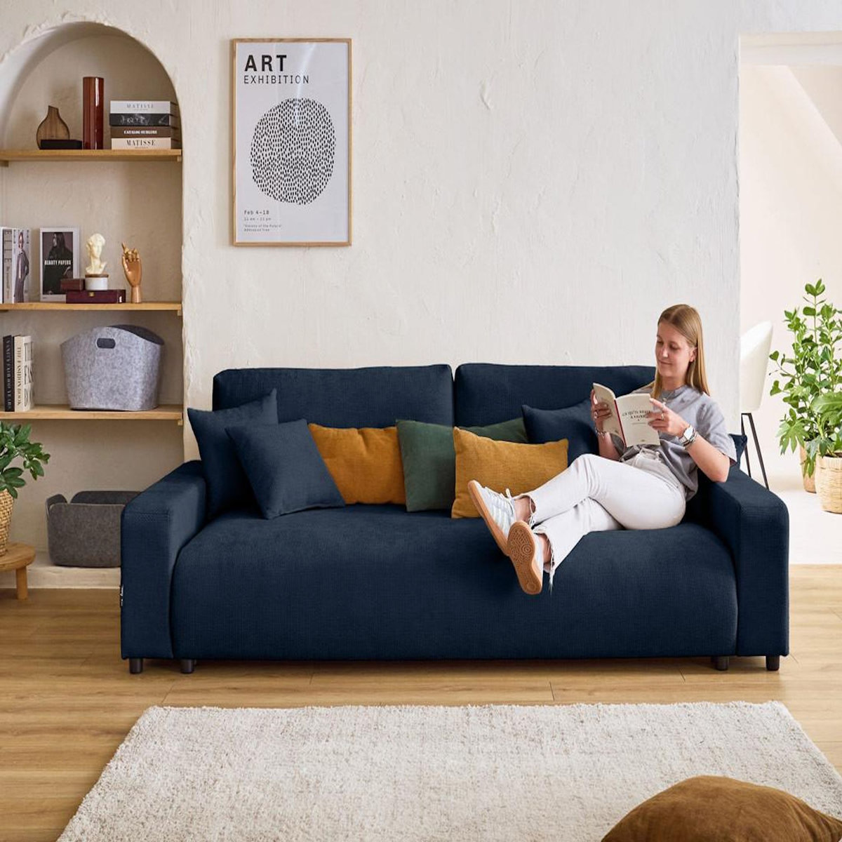 LISA DESIGN Pivoine - canapé droit 3 places - convertible avec coffre - en velours texturé