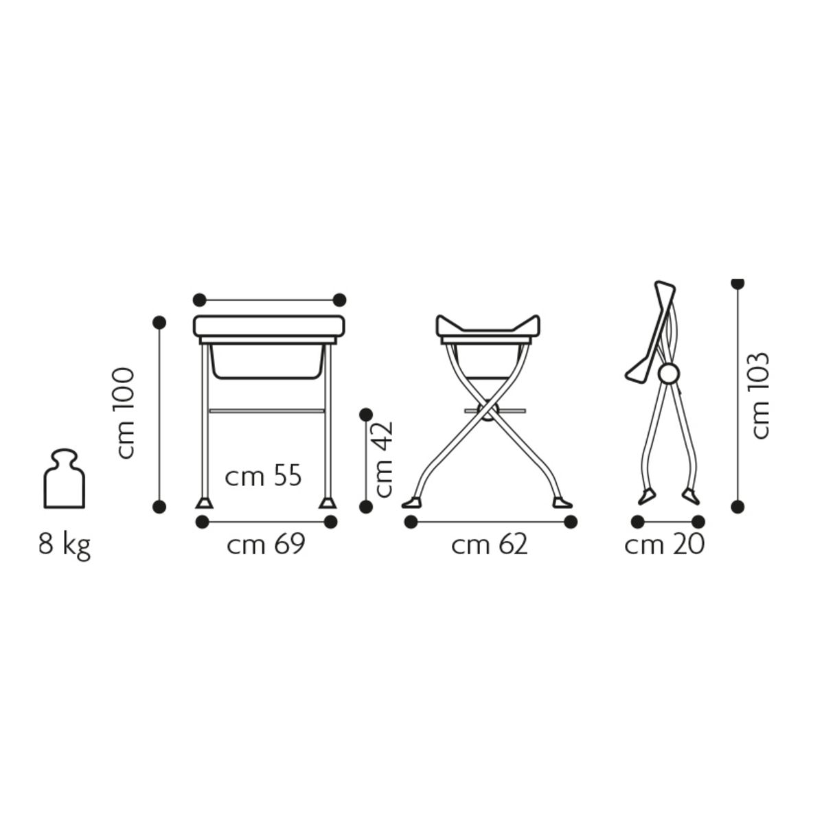 BREVI Table à langer pliante Lindo