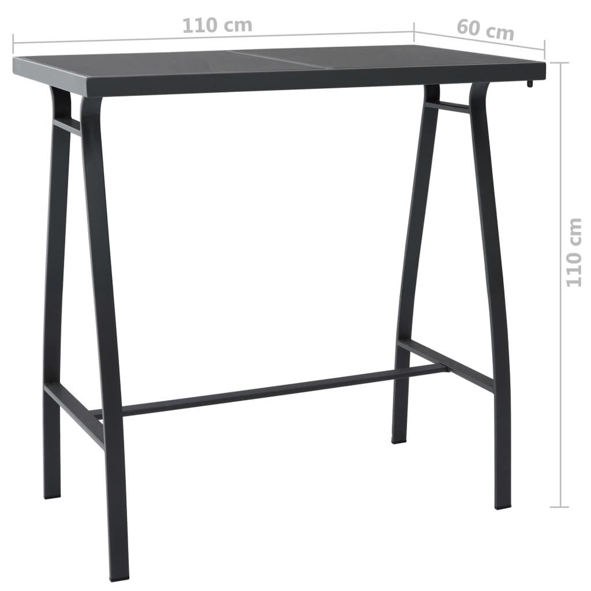 Voir la diapositive 6 : VIDAXL Table de bar de jardin Noir 110x60x110 cm Verre trempe