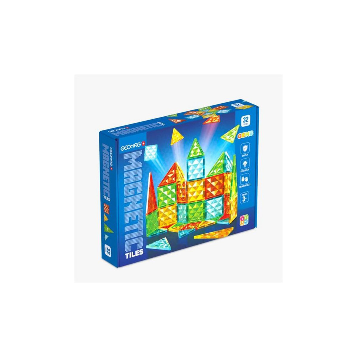 Geomag Tuiles magnétiques - GEOMAG - Tiles Gems 4101 - 32 pieces - Formes géométriques - Effet cristal