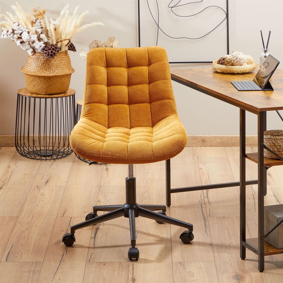 IDIMEX Chaise de bureau VASILO en velours côtelé