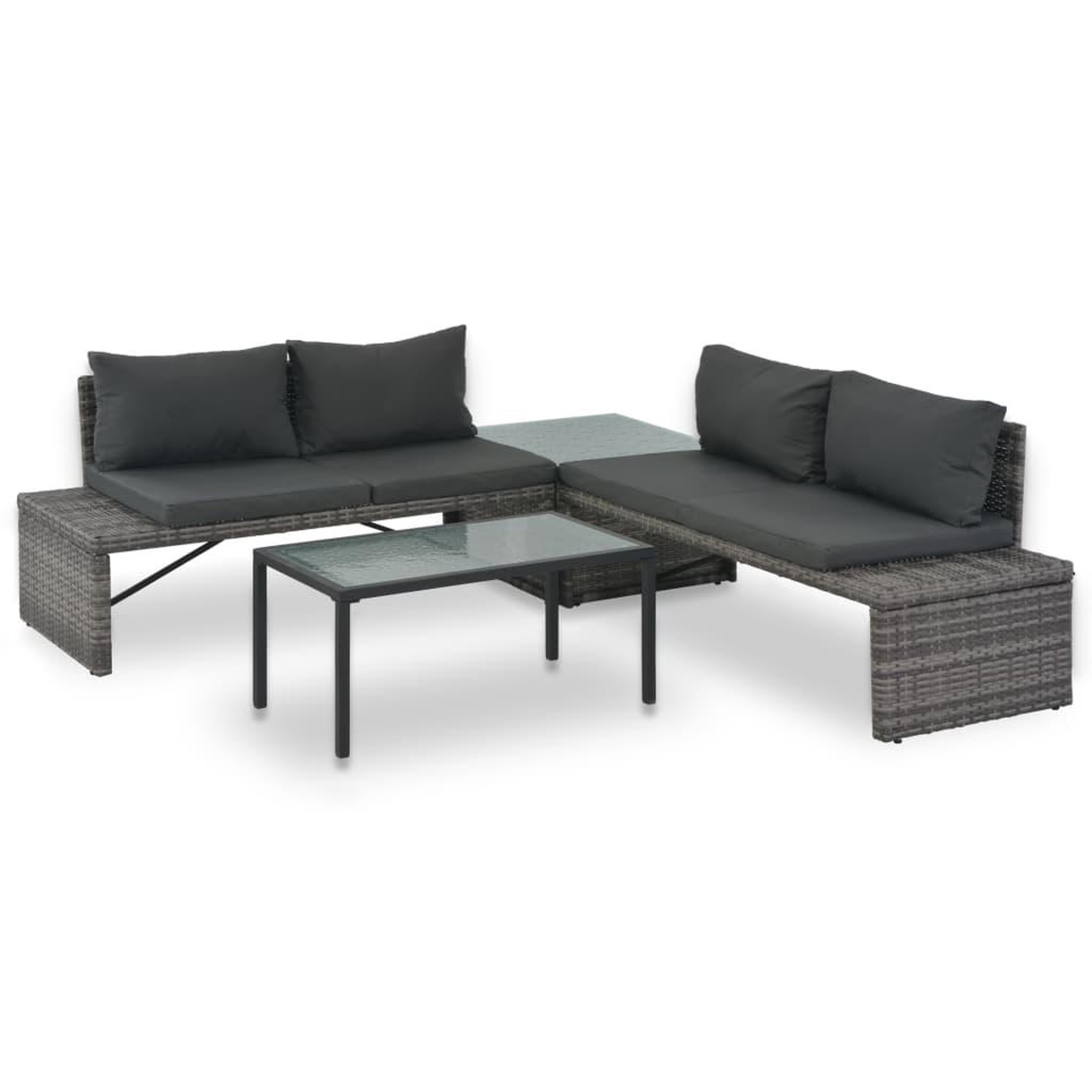 VIDAXL Salon de jardin 3 pcs avec coussins resine tressee gris