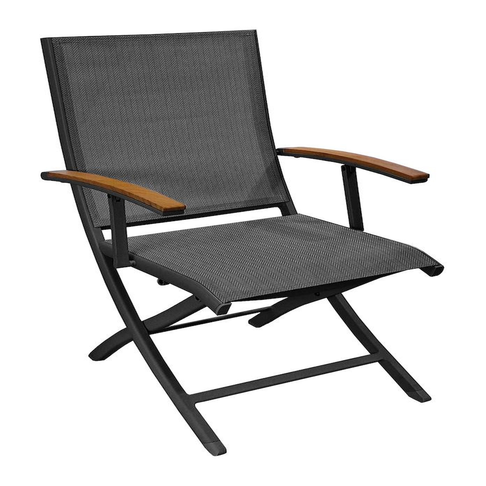 Proloisirs Fauteuil repas pliant - TREVISE - Graphite chevron - Aluminium époxy - Accoudoirs teck FSC