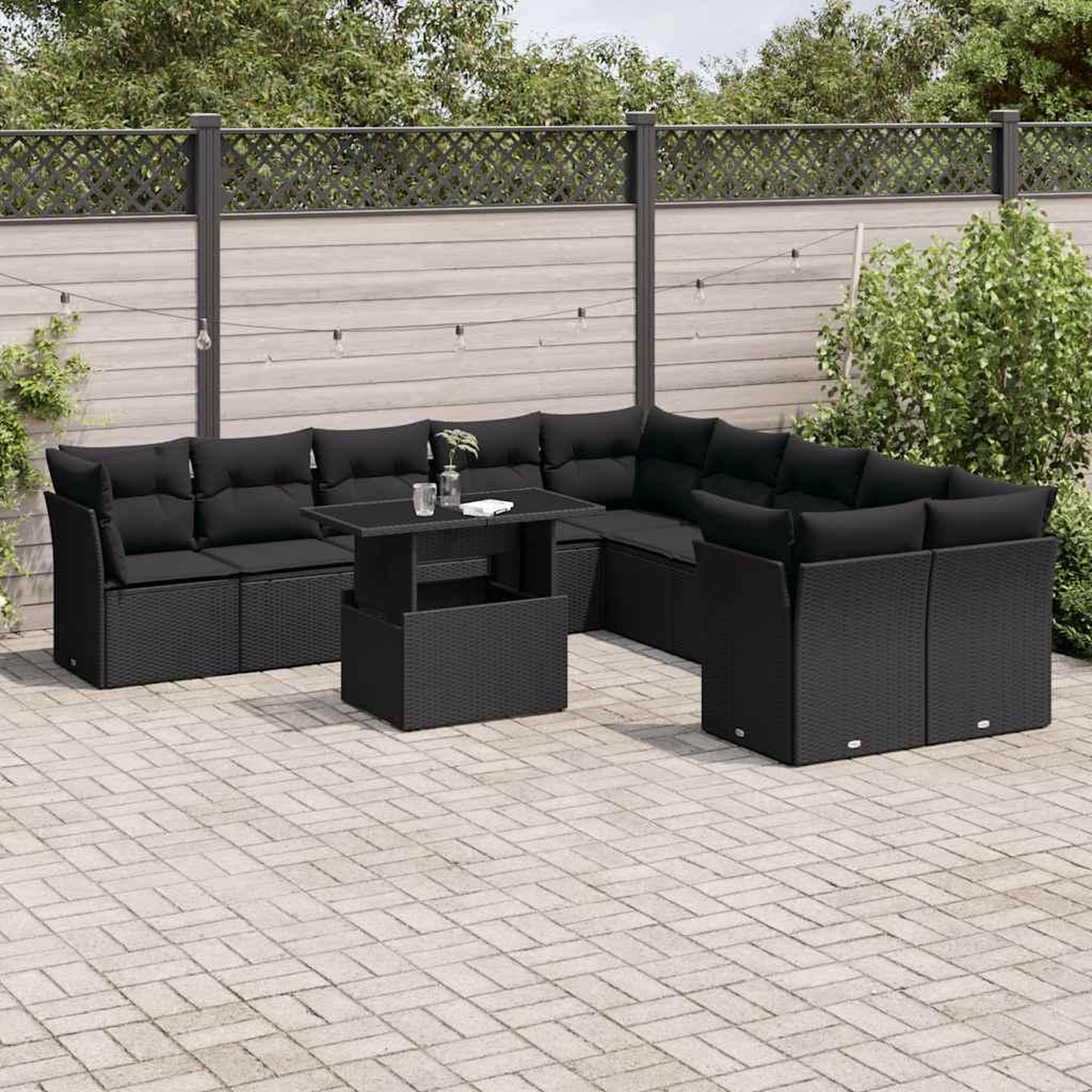 VIDAXL Salon de jardin 11 pcs avec coussins noir resine tressee