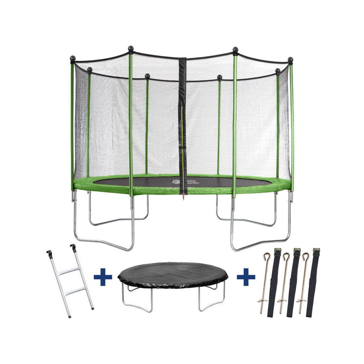 Habitat et Jardin Trampoline  Yoopi  - Ø 4.25 m - Avec Filet + Echelle + Couverture + Kit d'ancrage