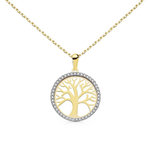 L'ATELIER D'AZUR Collier - Pendentif Or 18 Carats 750/000 Jaune - Arbre de Vie Serti de Zirconiums - Chaine Dorée
