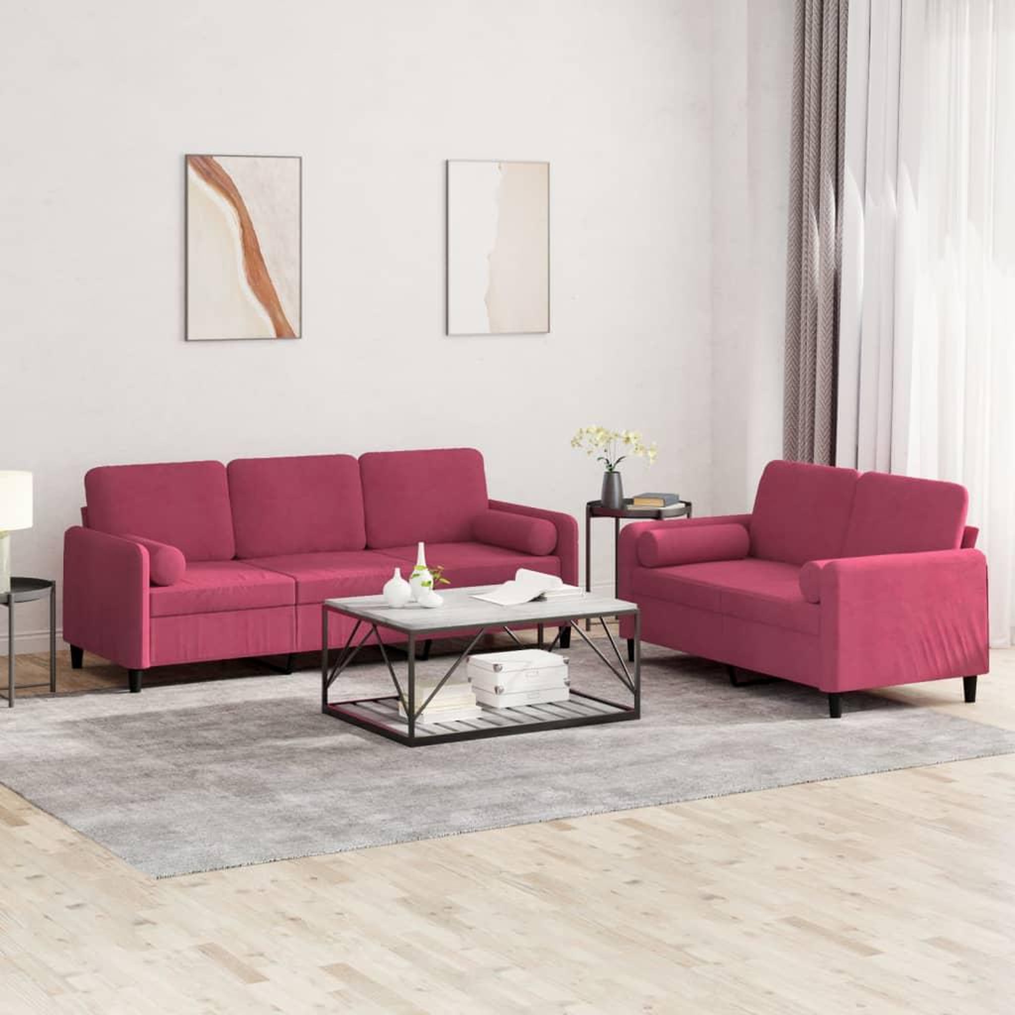 VIDAXL Ensemble de canapes 2 pcs avec coussins rouge bordeaux velours