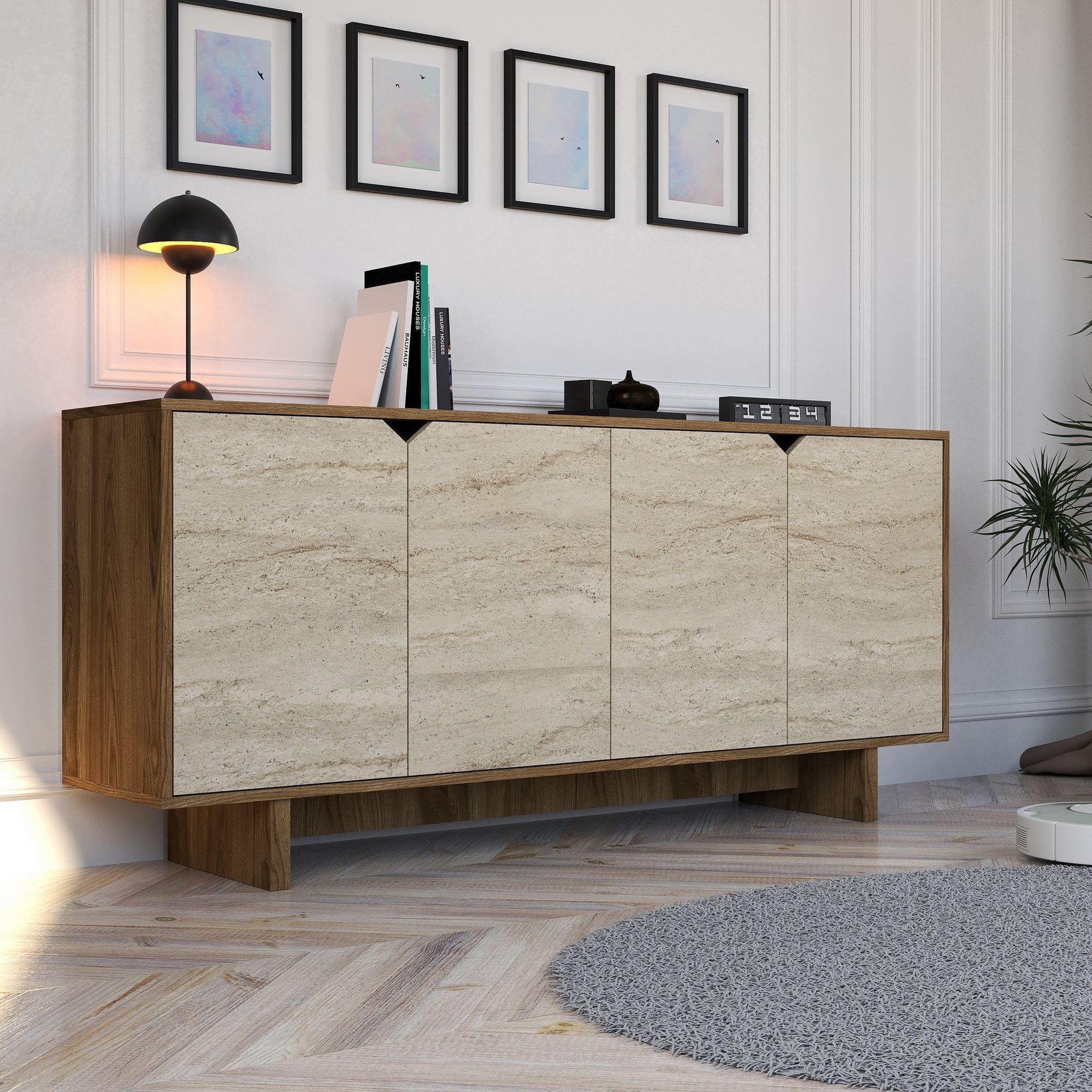 Voir la diapositive 2 : Habitat et Jardin Buffet en bois  istemi  - 180 x 40 x 81 cm - travertin